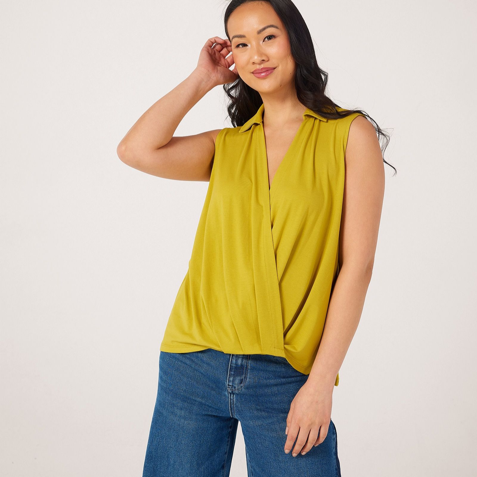 MarlaWynne Layers Trioknit Sleeveless Collard Twist Top