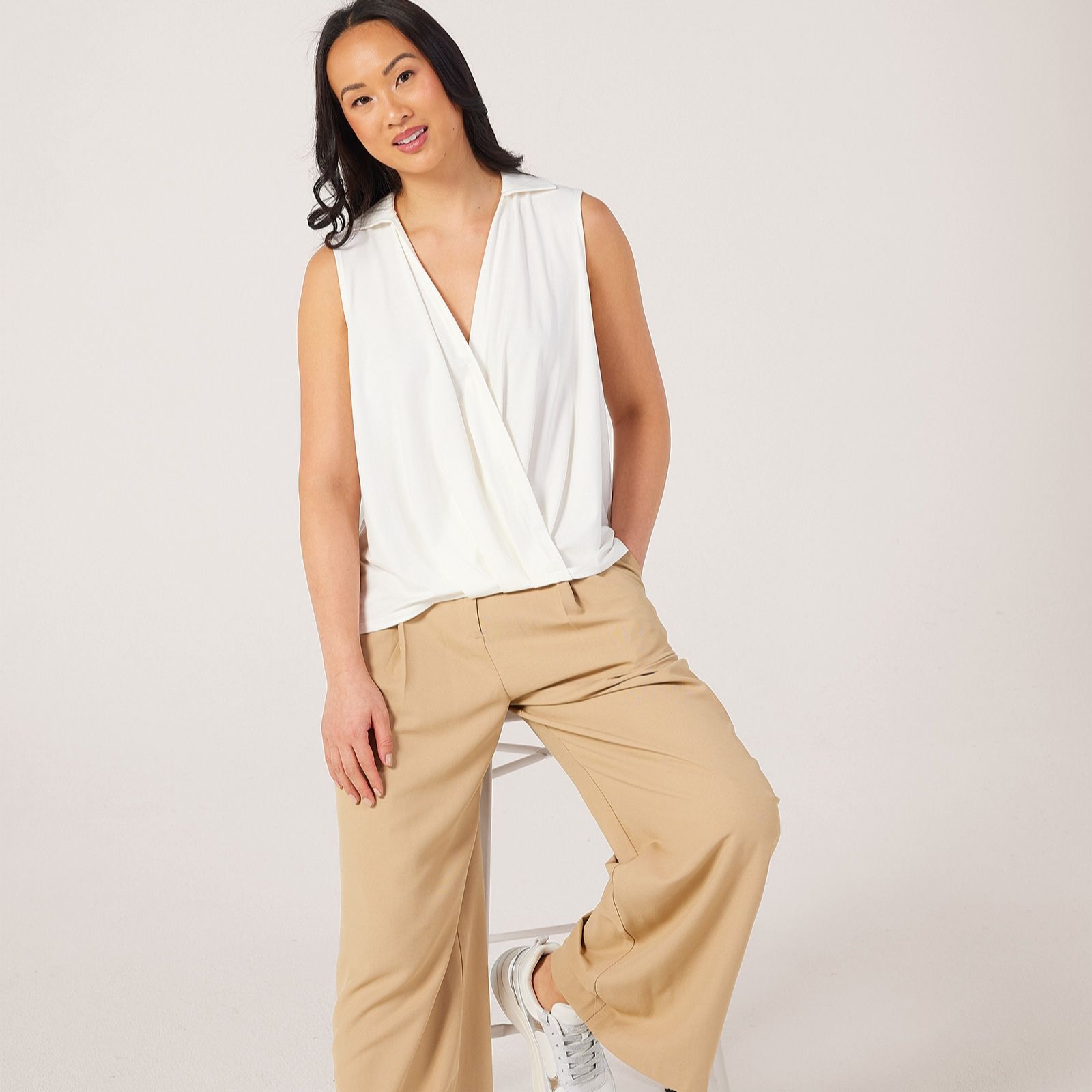 MarlaWynne Layers Trioknit Sleeveless Collard Twist Top