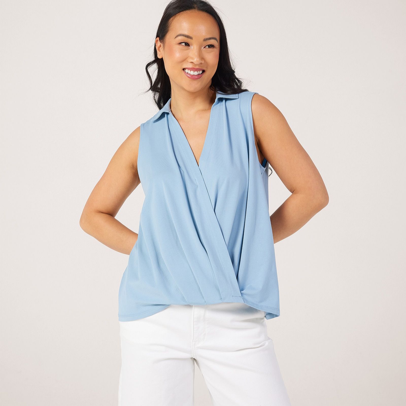 MarlaWynne Layers Trioknit Sleeveless Collard Twist Top