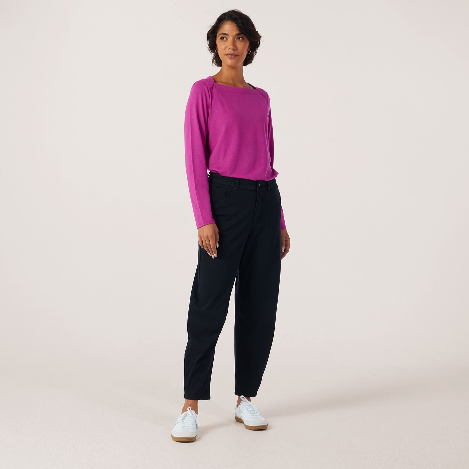 Denim & Co. Comfy Knit Denim Barrel Leg Trousers Petite