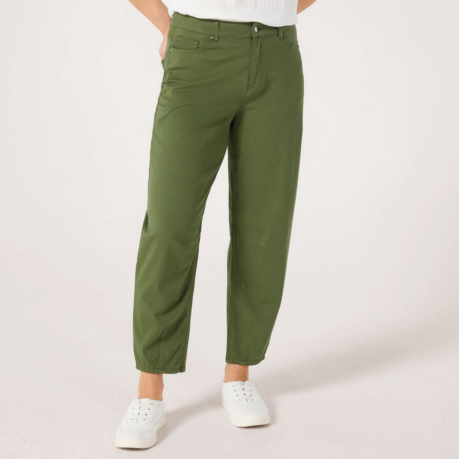 Denim & Co. Comfy Knit Denim Barrel Leg Trousers Petite