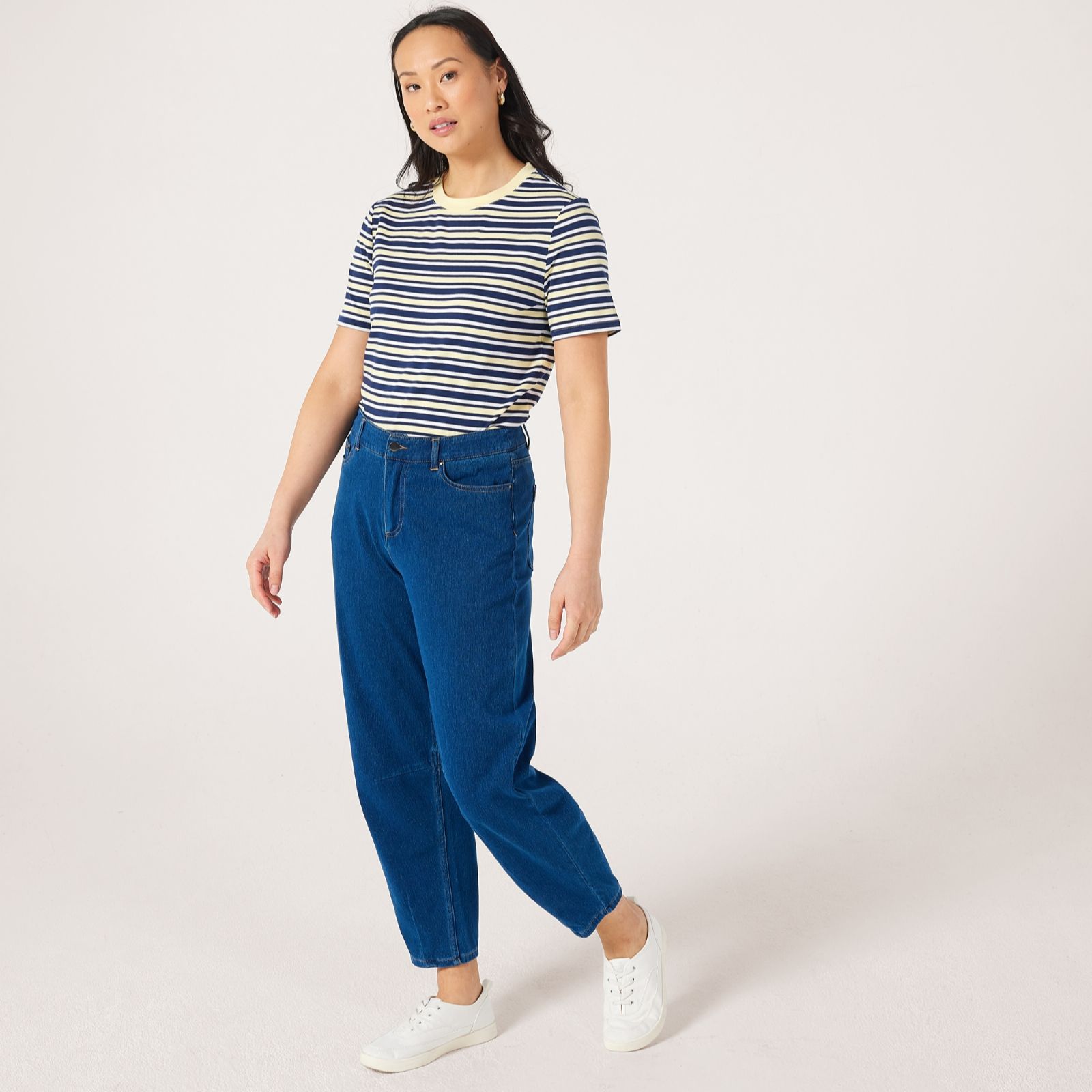 Denim & Co. Comfy Knit Denim Barrel Leg Trousers Petite