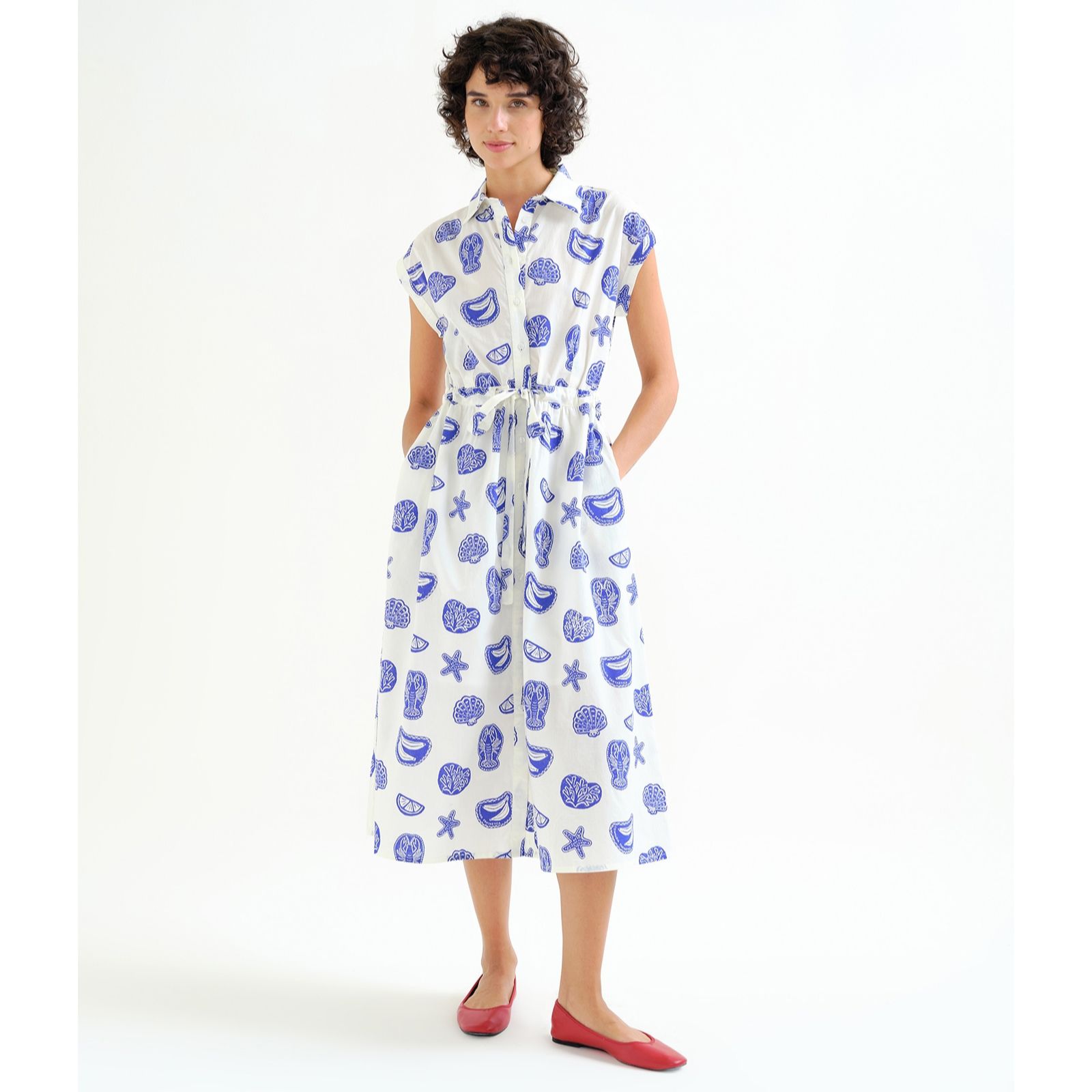 Compania Fantastica Lobster Print Drawstring Waist Dress