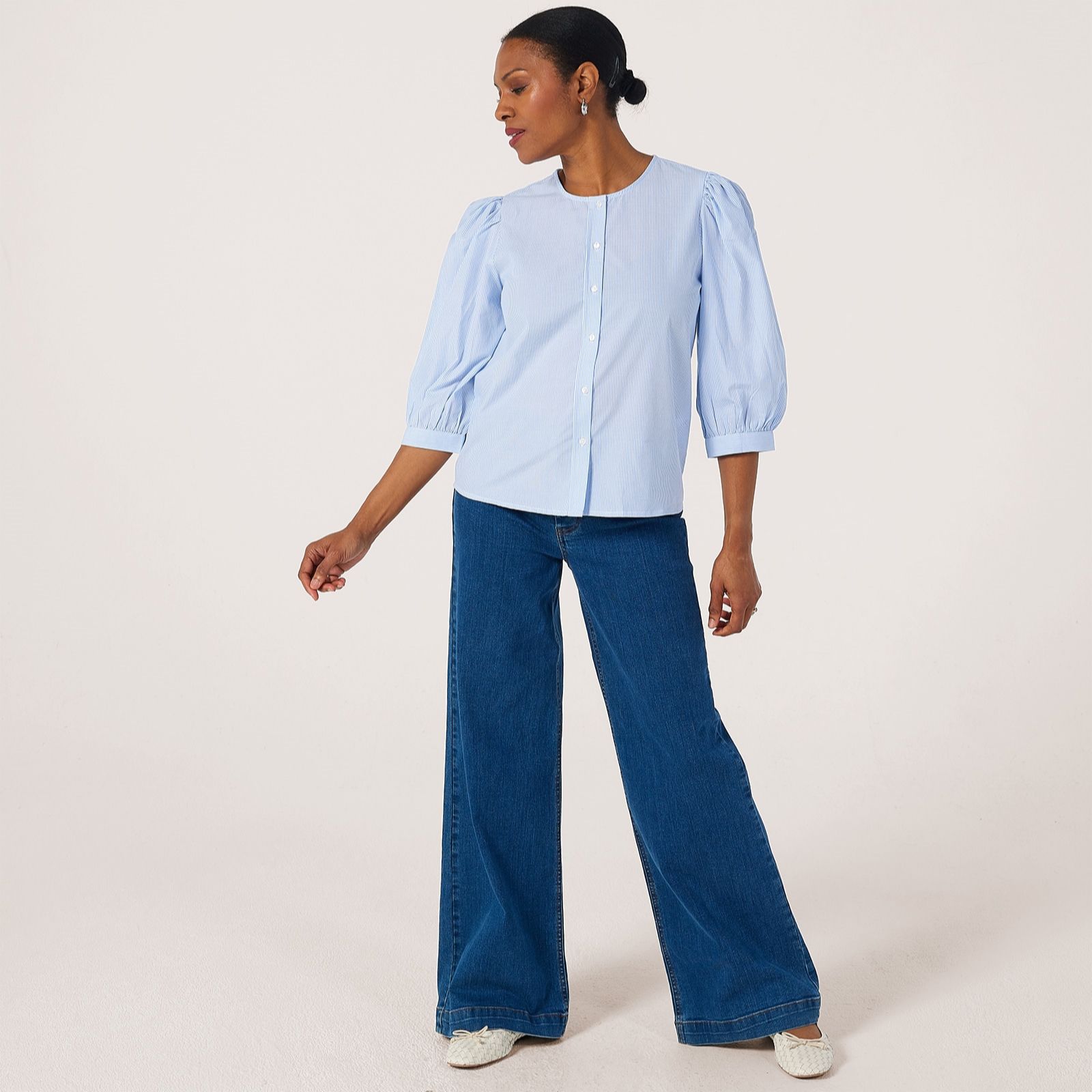 JDY Kalinka Three-Quarter Length Sleeve Pinstripe Shirt