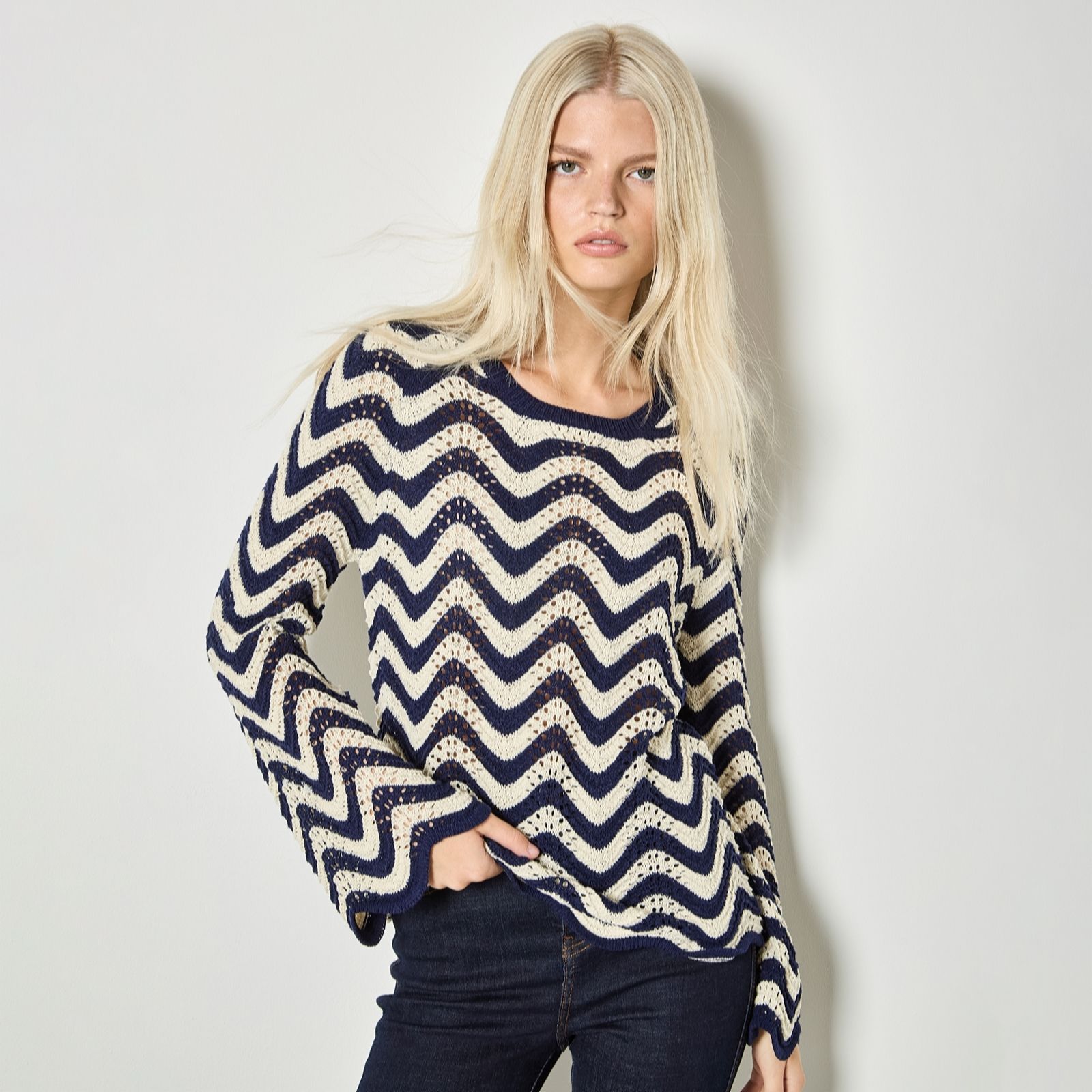 Apricot Waves Illusion Pointelle Jumper