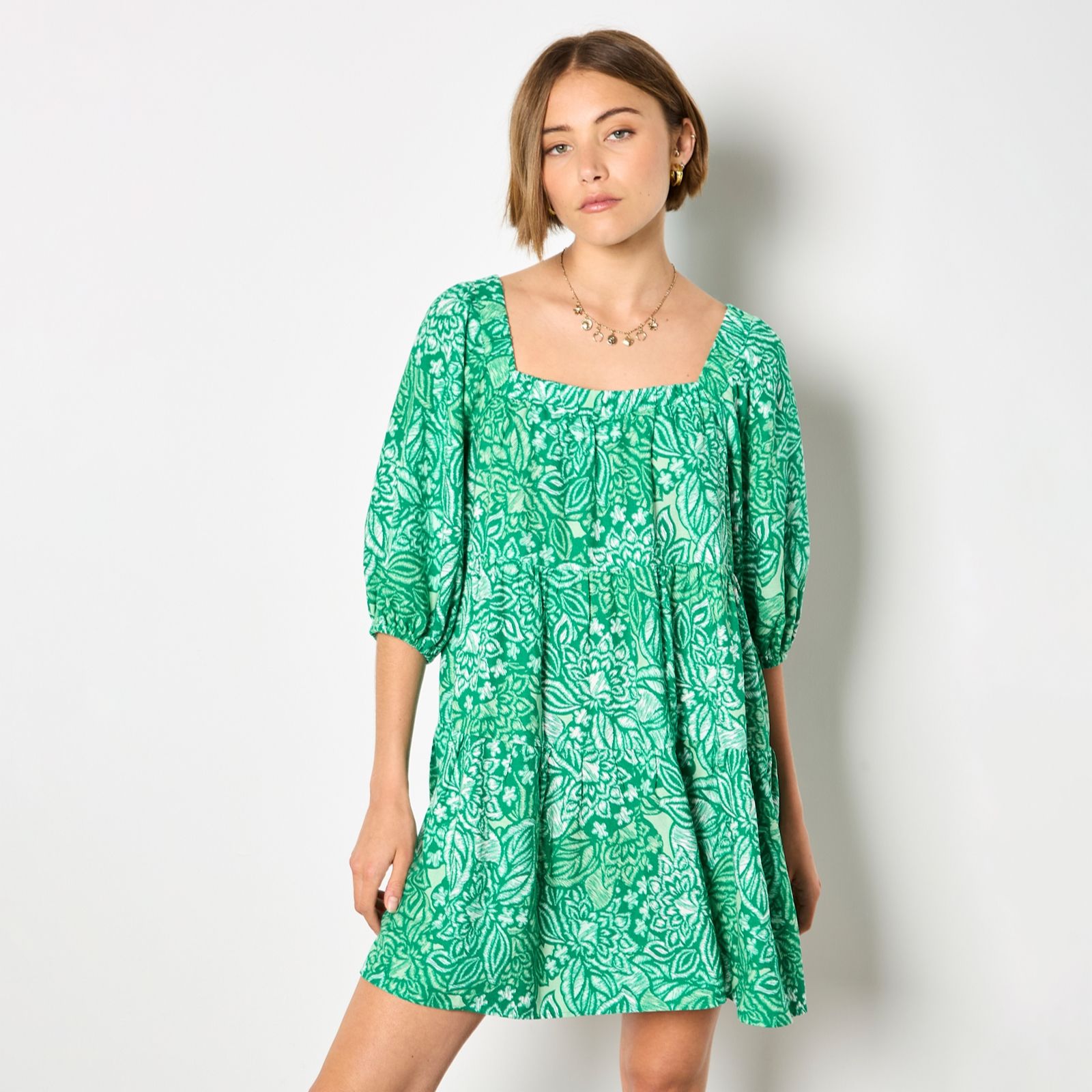 Apricot Floral Tile Tiered Dress