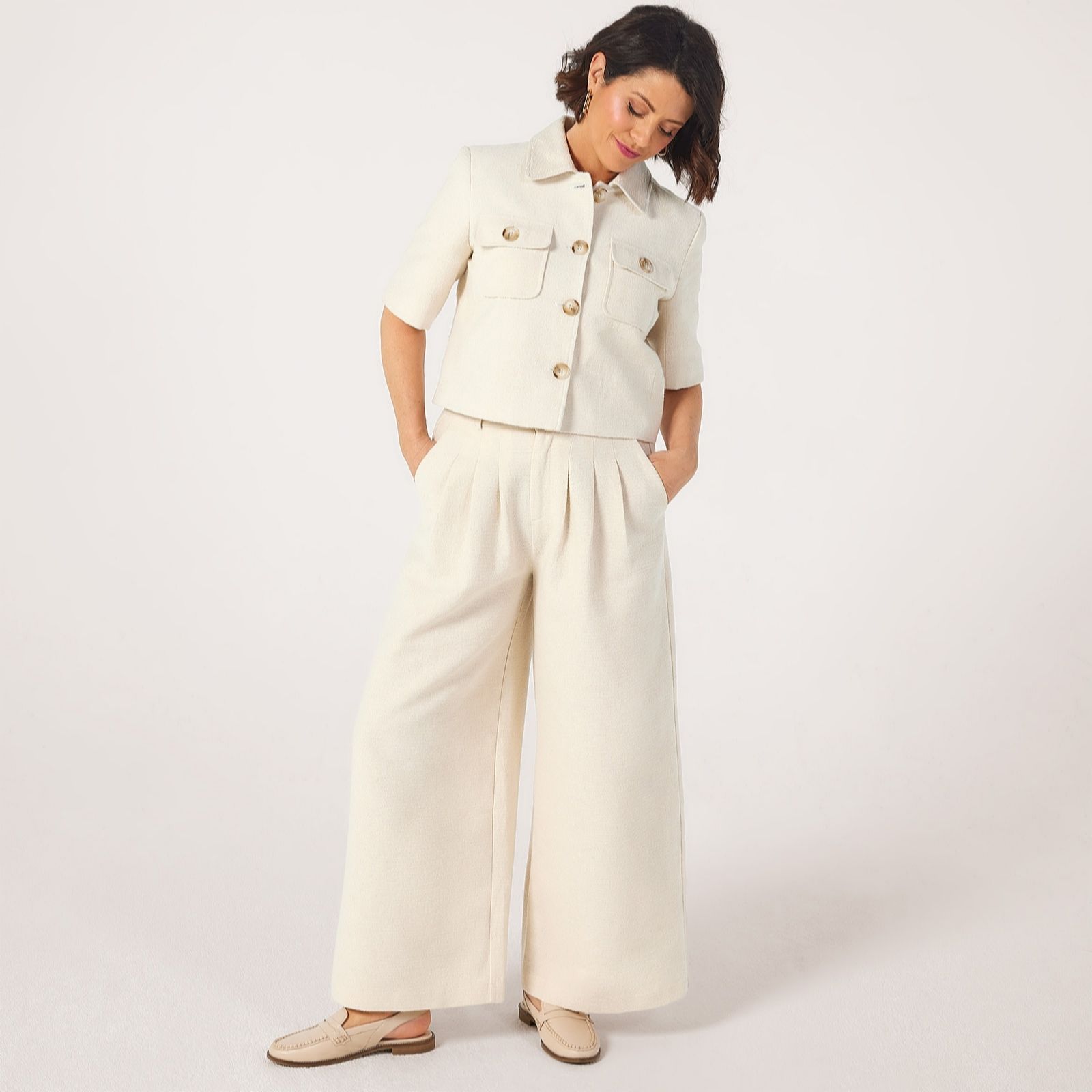 Helene Berman X Katy Madame Front Pleat Wide Leg Trousers