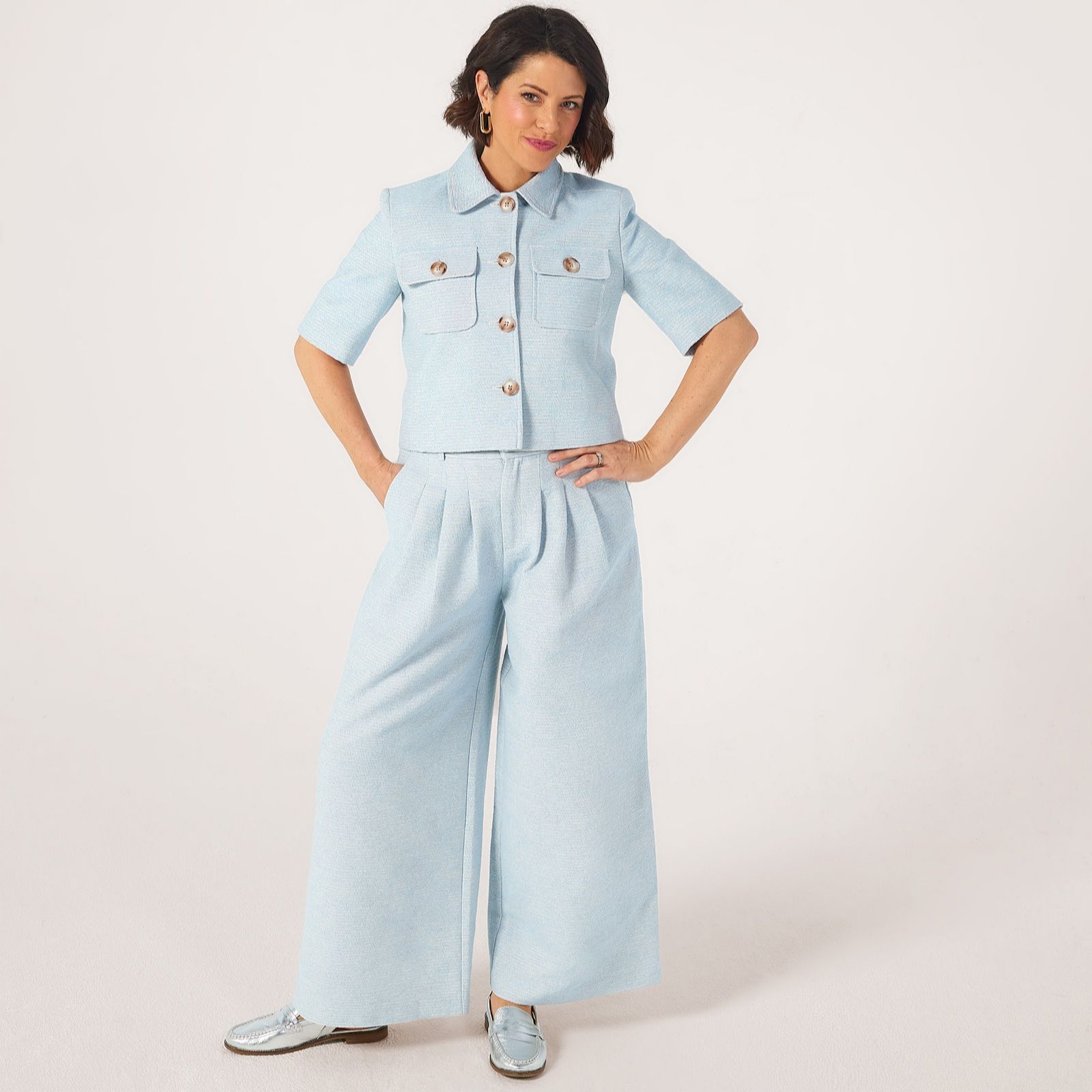 Helene Berman X Katy Madame Front Pleat Wide Leg Trousers