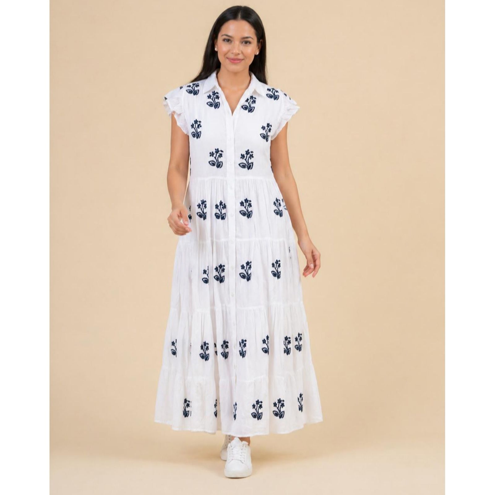 Handprint Dream Myrtia Embroidered Midi Dress