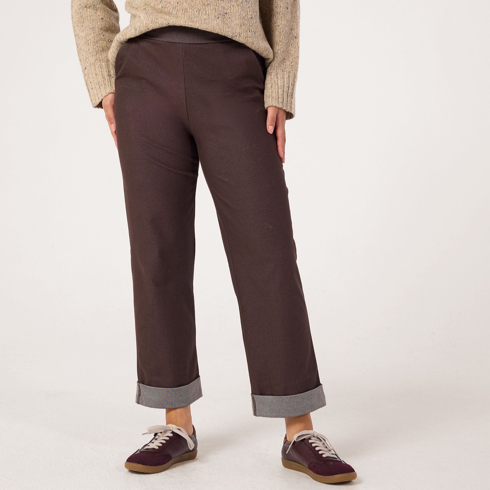 Kim & Co Deluxe Denim Knit Straight Ankle Cuff Petite Trousers
