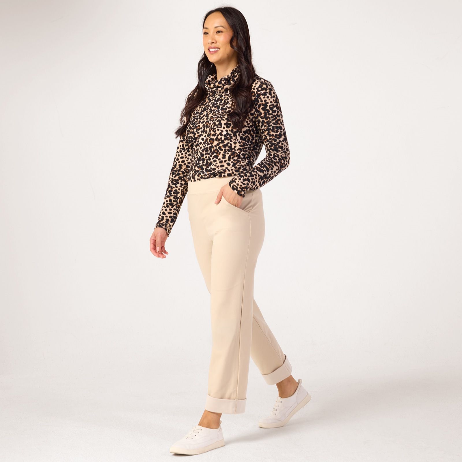 Kim & Co Deluxe Denim Knit Straight Ankle Cuff Petite Trousers
