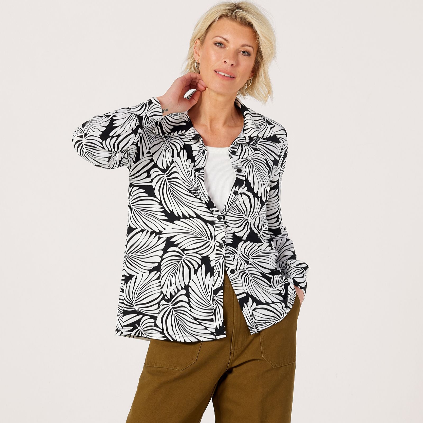 Kim & Co Printed Brazil Jersey Long Blouson Sleeve Shirt