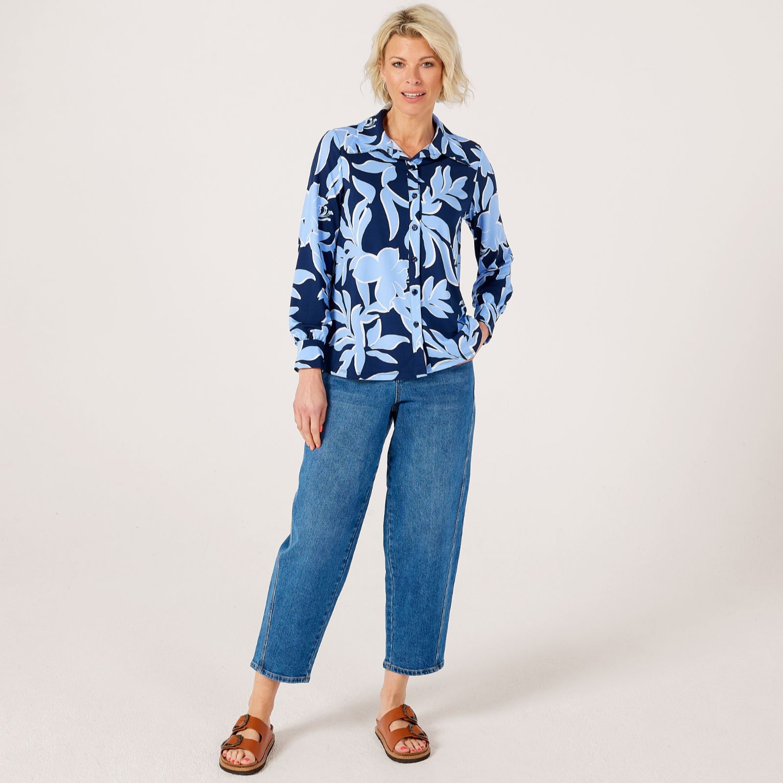 Kim & Co Printed Brazil Jersey Long Blouson Sleeve Shirt