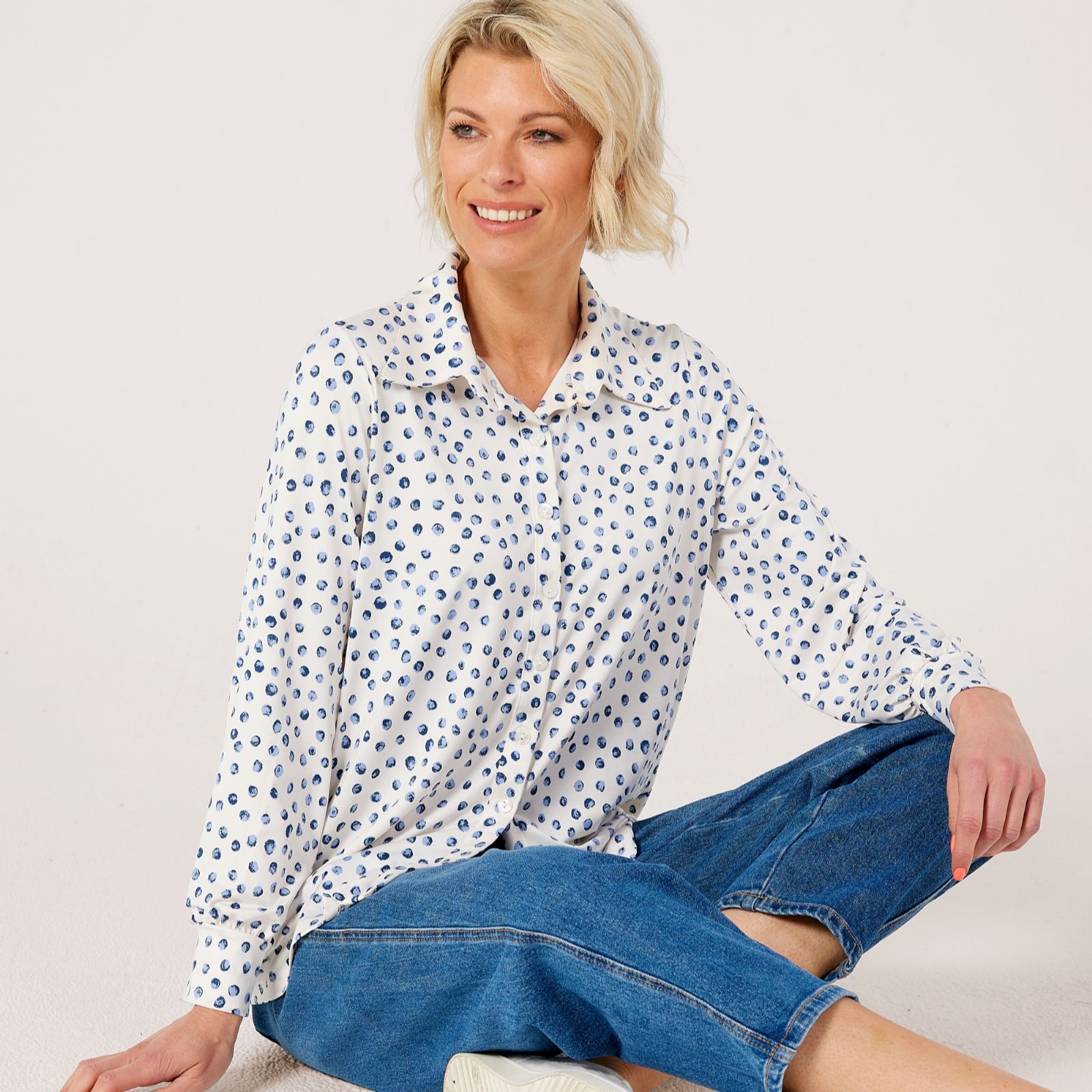 Kim & Co Printed Brazil Jersey Long Blouson Sleeve Shirt