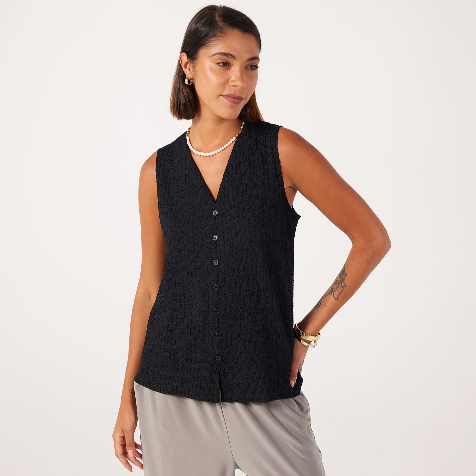 Kim & Co Mini Pop Knit Button Front Vest Top