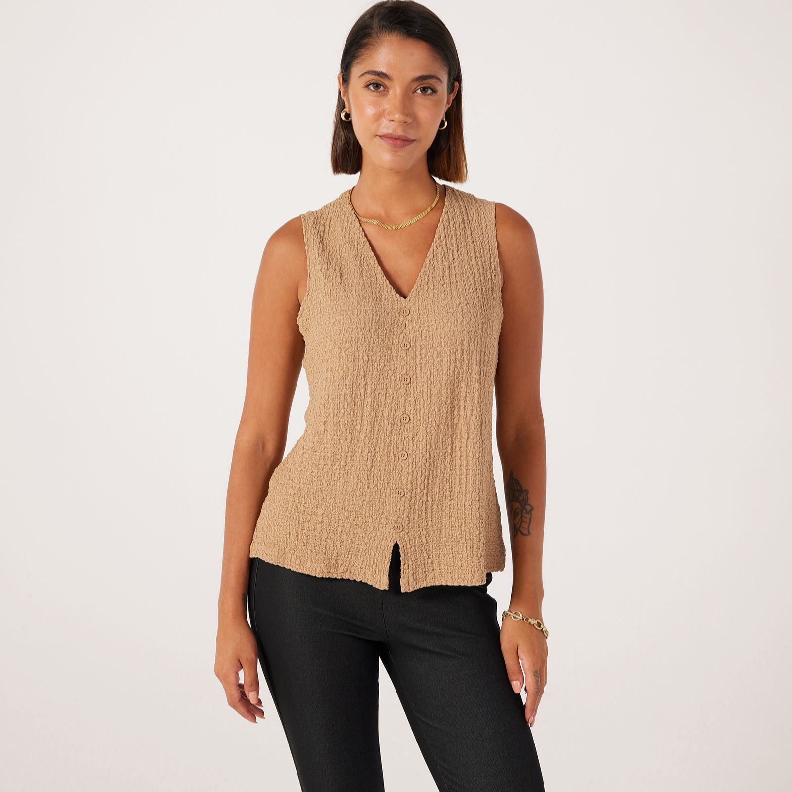 Kim & Co Mini Pop Knit Button Front Vest Top