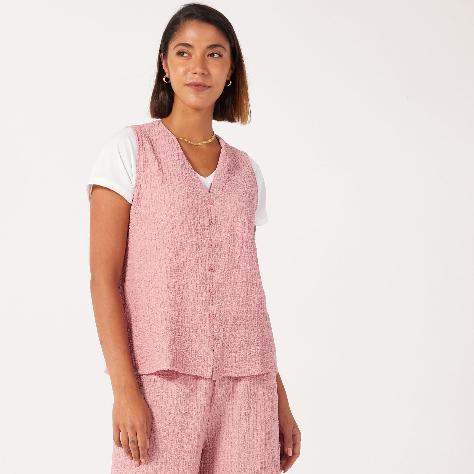 Kim & Co Mini Pop Knit Button Front Vest Top