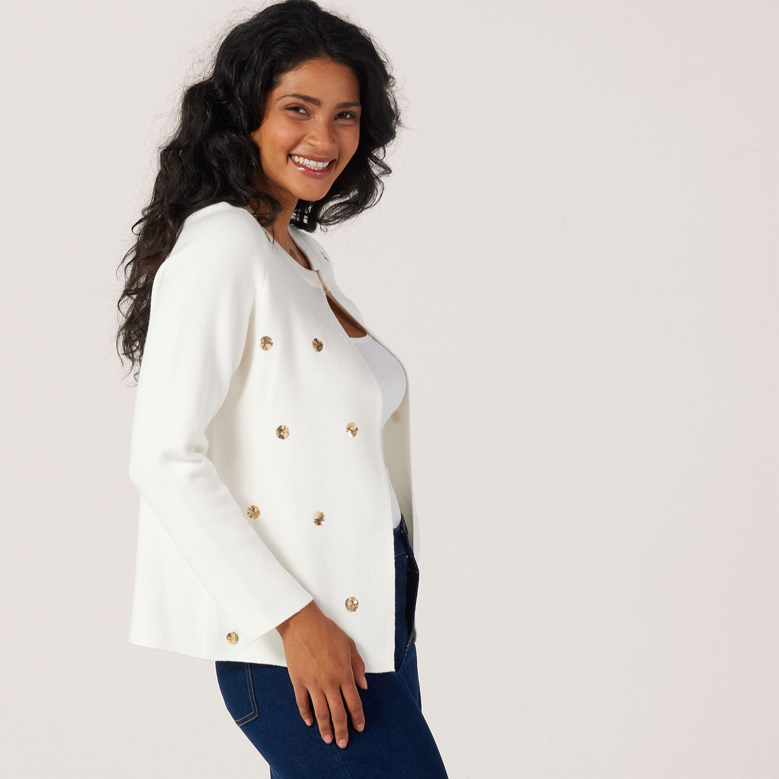 Malissa J Sequin Knit Open Cardigan