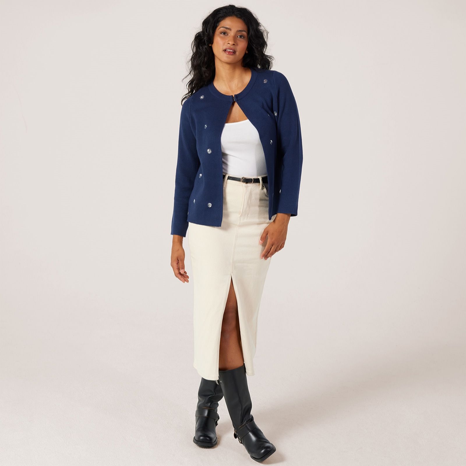 Malissa J Sequin Knit Open Cardigan