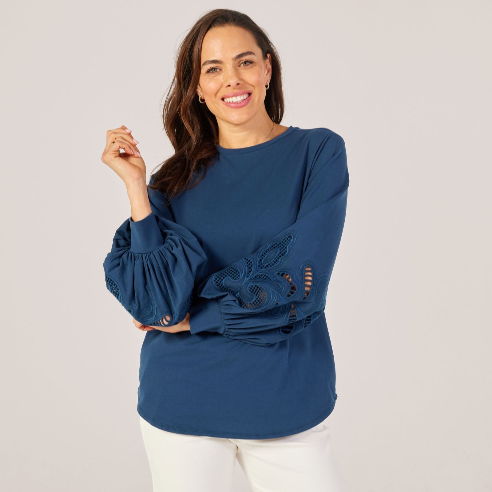 MarlaWynne Collection CottonCloud Open Embroidered Sleeve Top