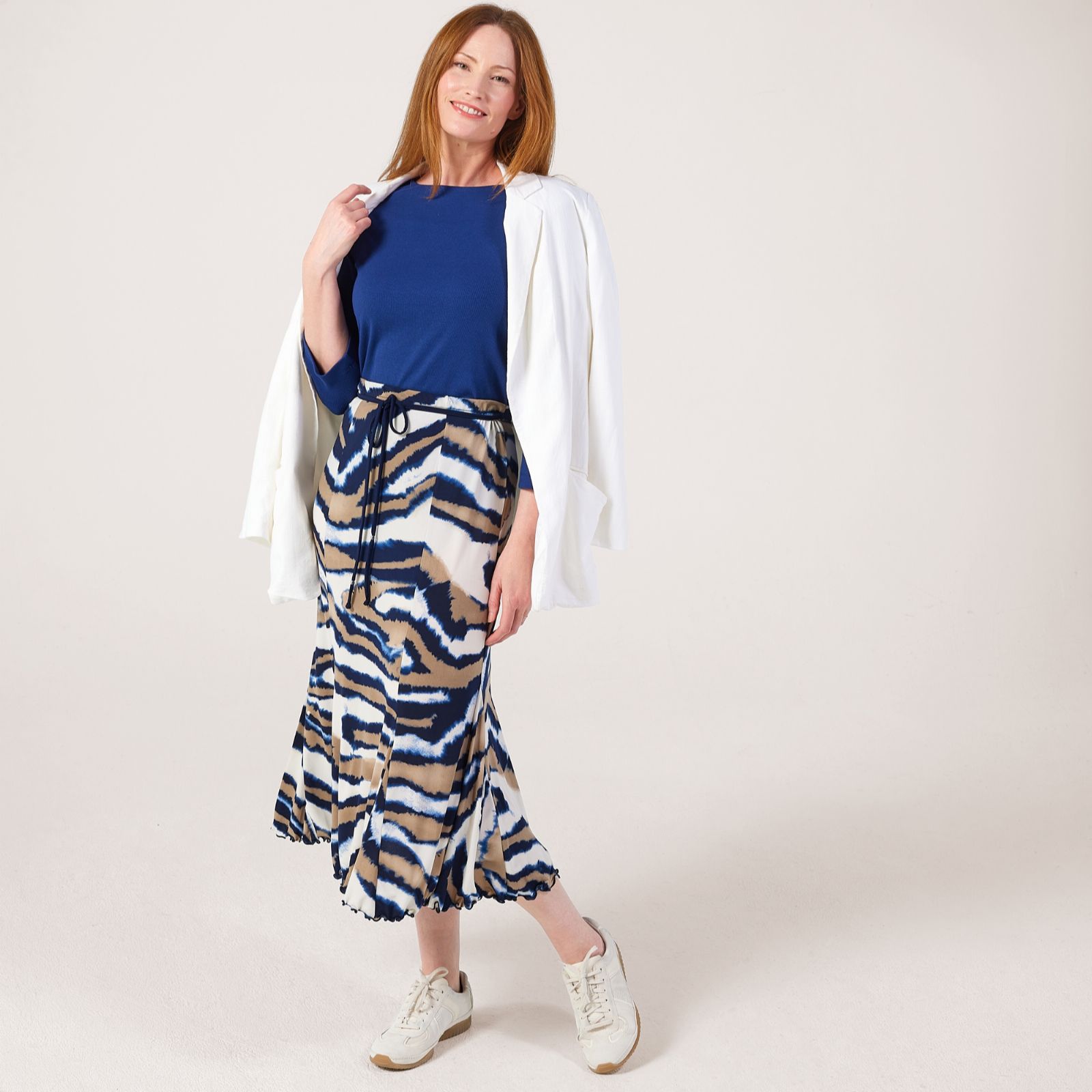 Frank Usher Midaxi Printed Skirt with Waist Tie