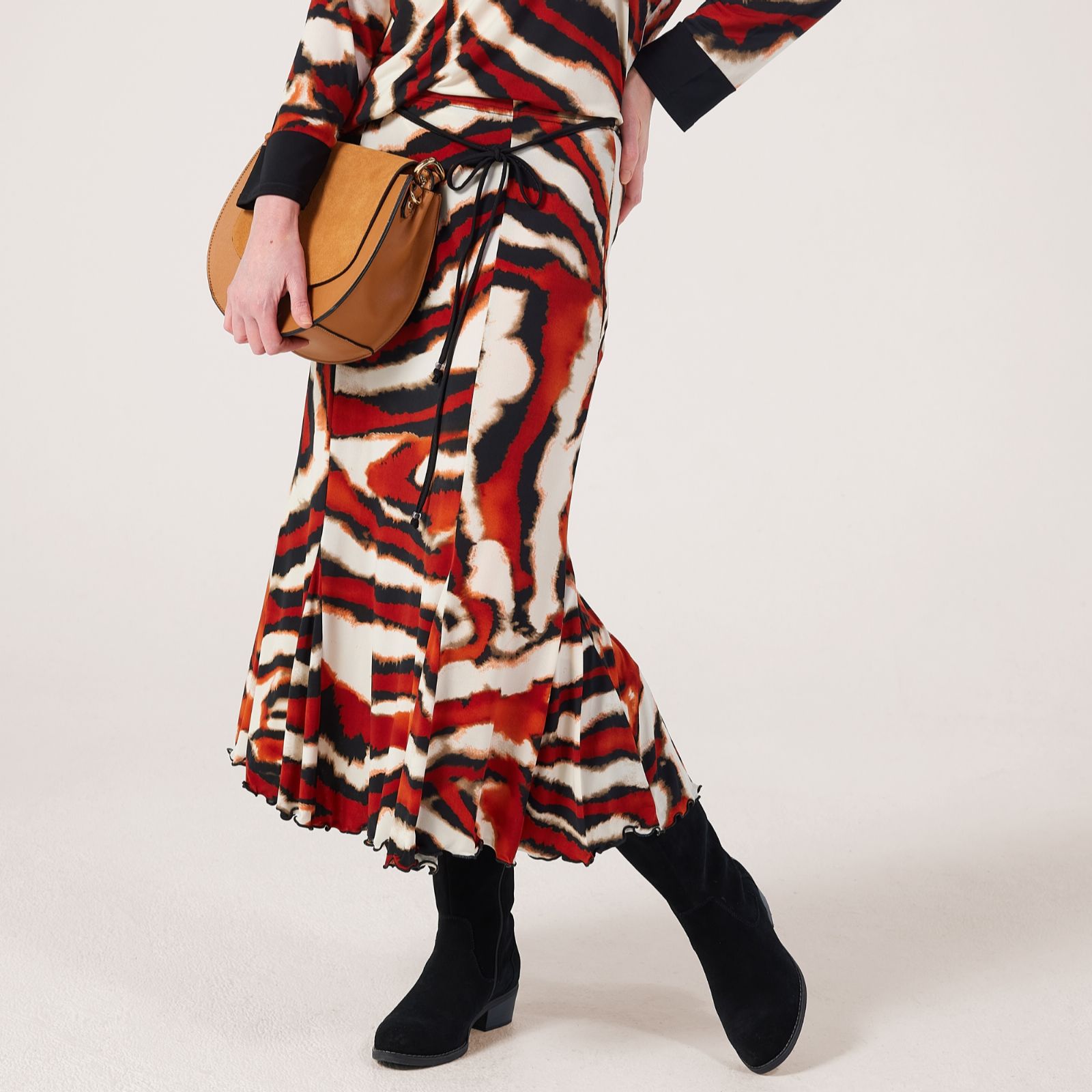 Frank Usher Midaxi Printed Skirt with Waist Tie