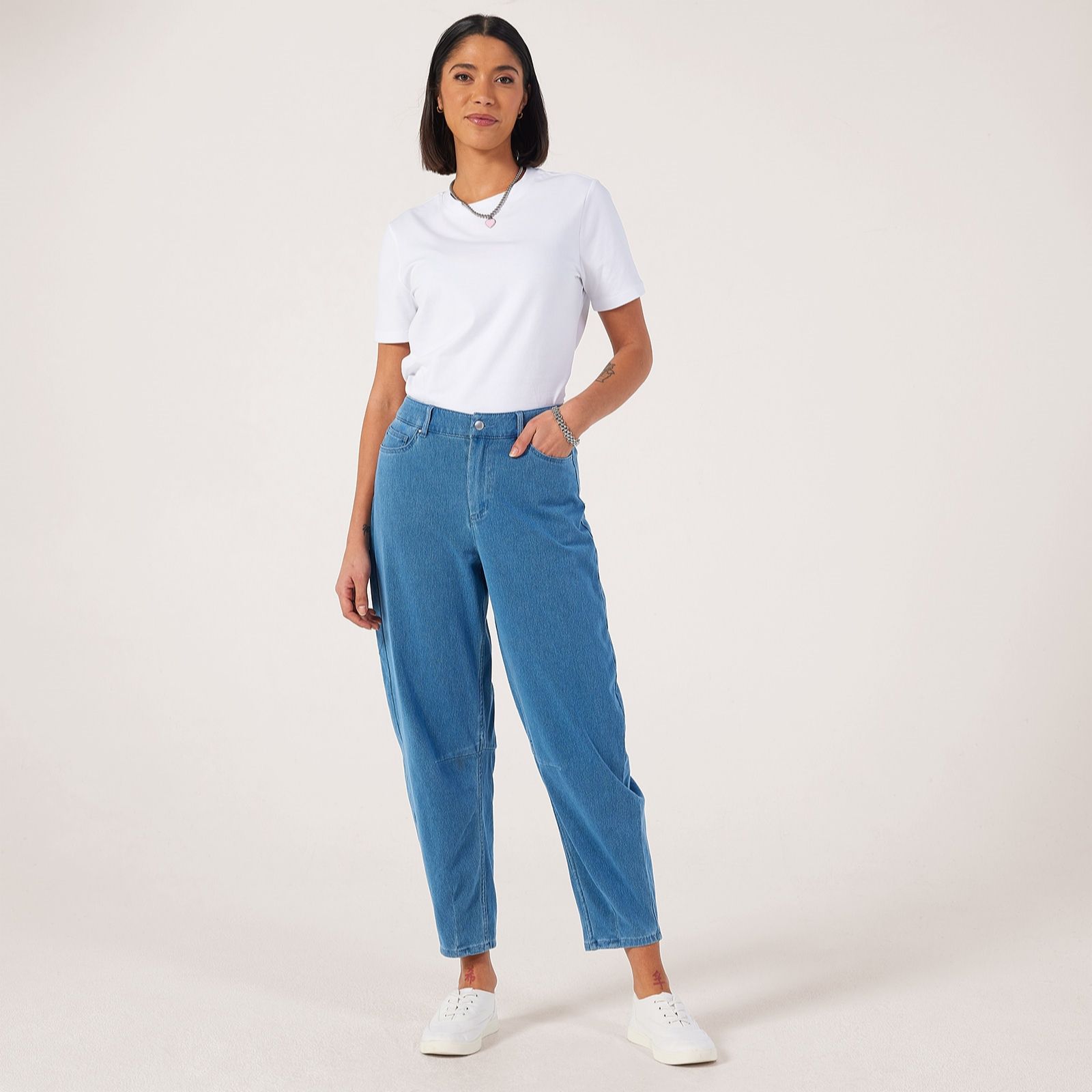 Denim & Co. Comfy Knit Denim Barrel Leg Trousers Standard
