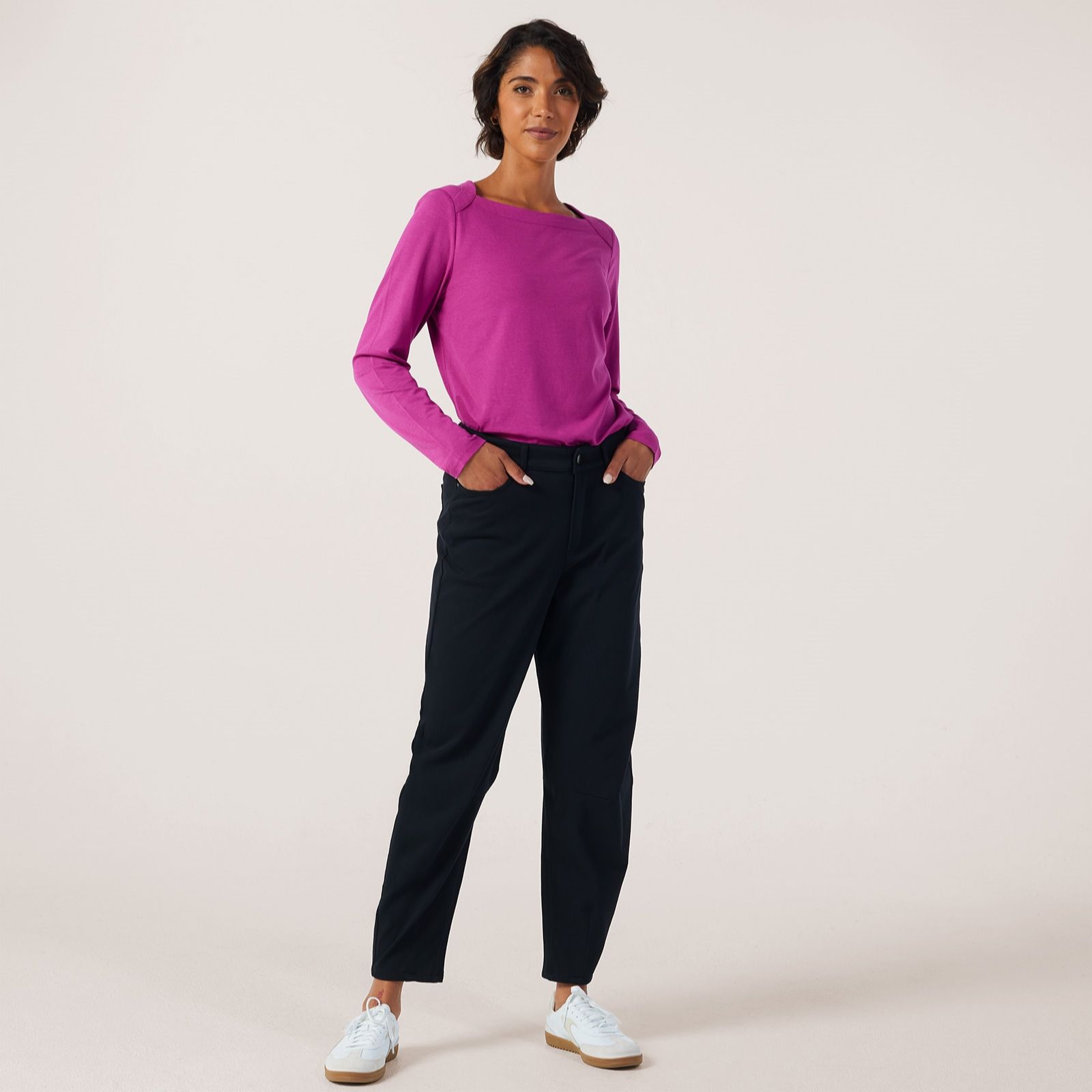 Denim & Co. Comfy Knit Denim Barrel Leg Trousers Standard