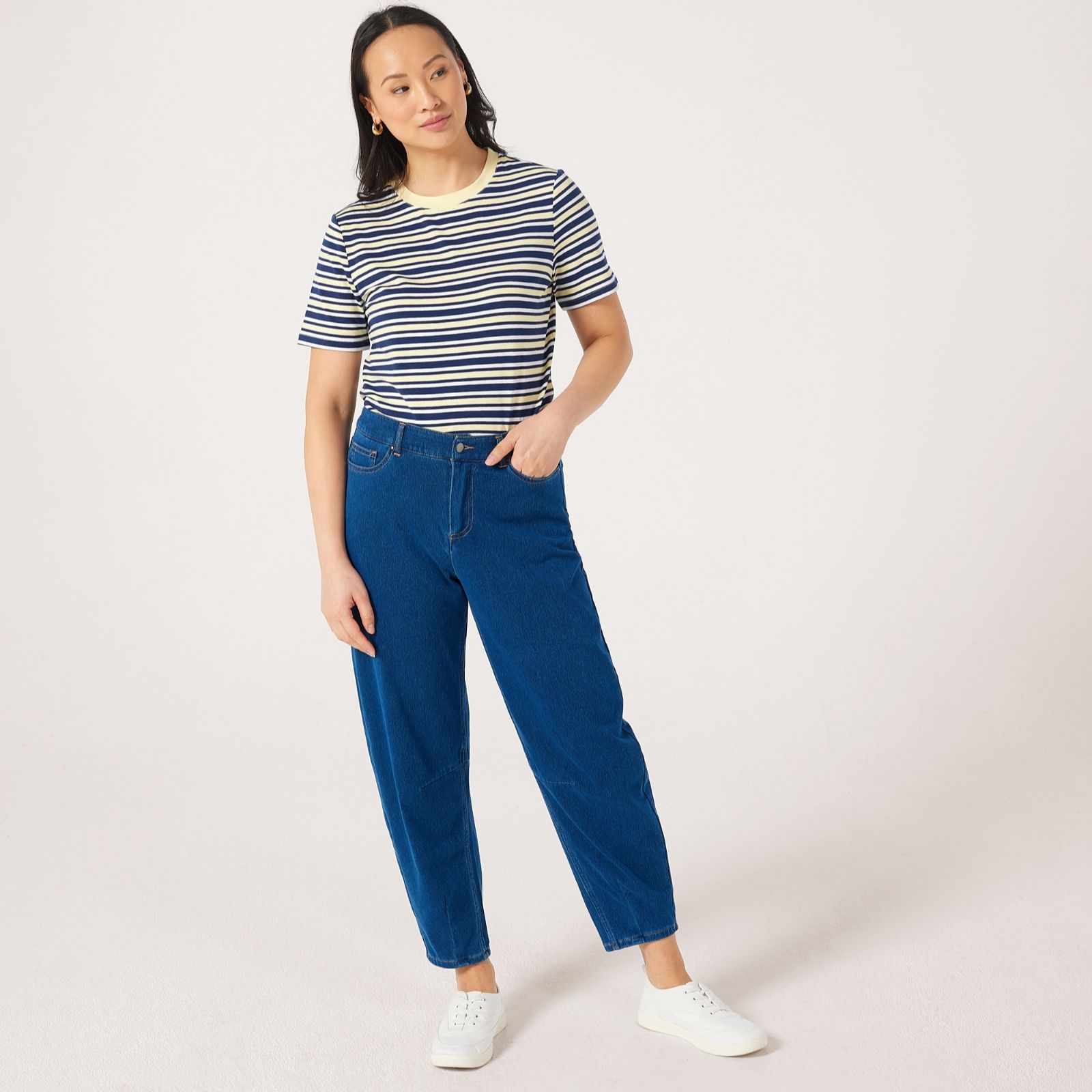 Denim & Co. Comfy Knit Denim Barrel Leg Trousers Standard