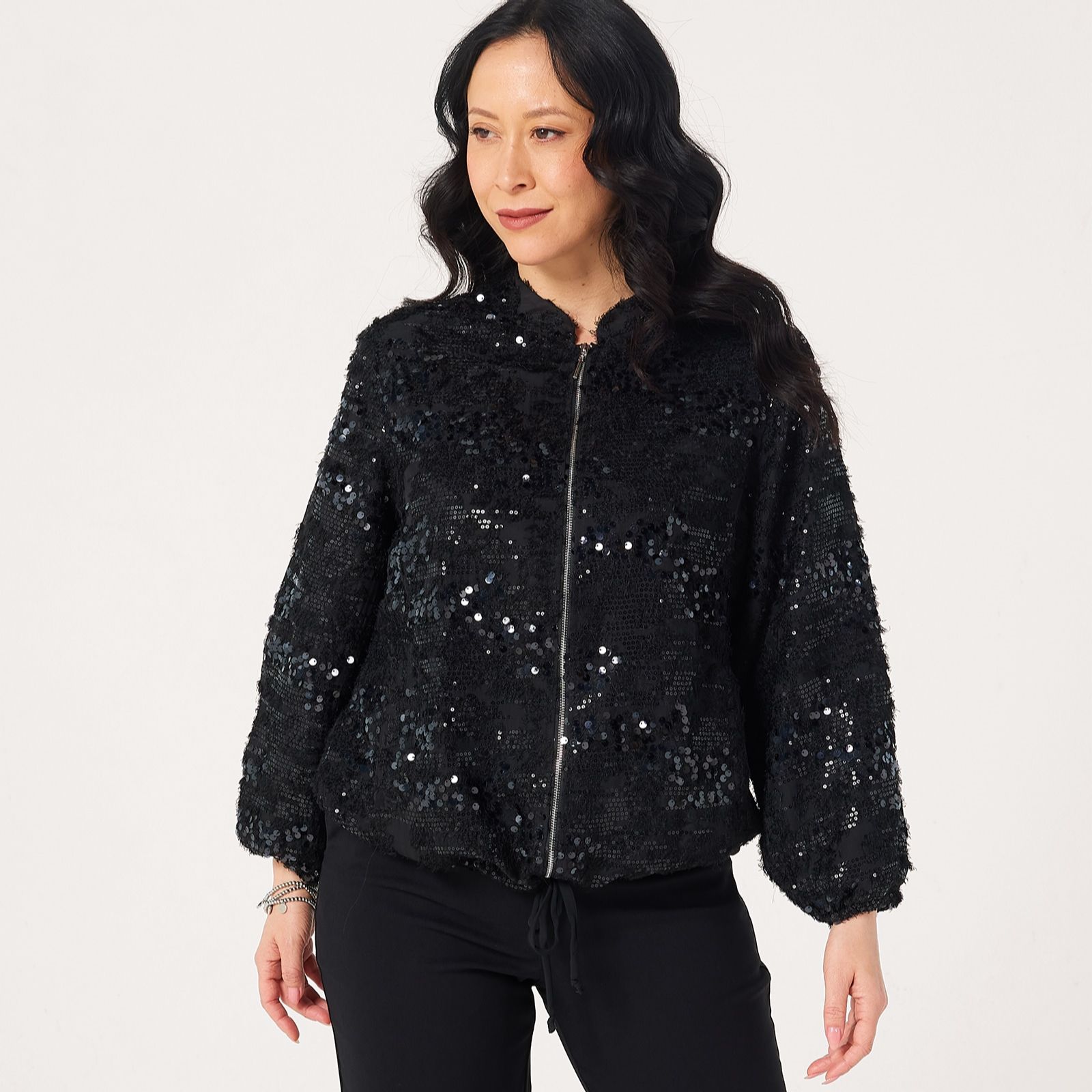 MarlaWynne Collection Embellished Chiffon Bomber Jacket