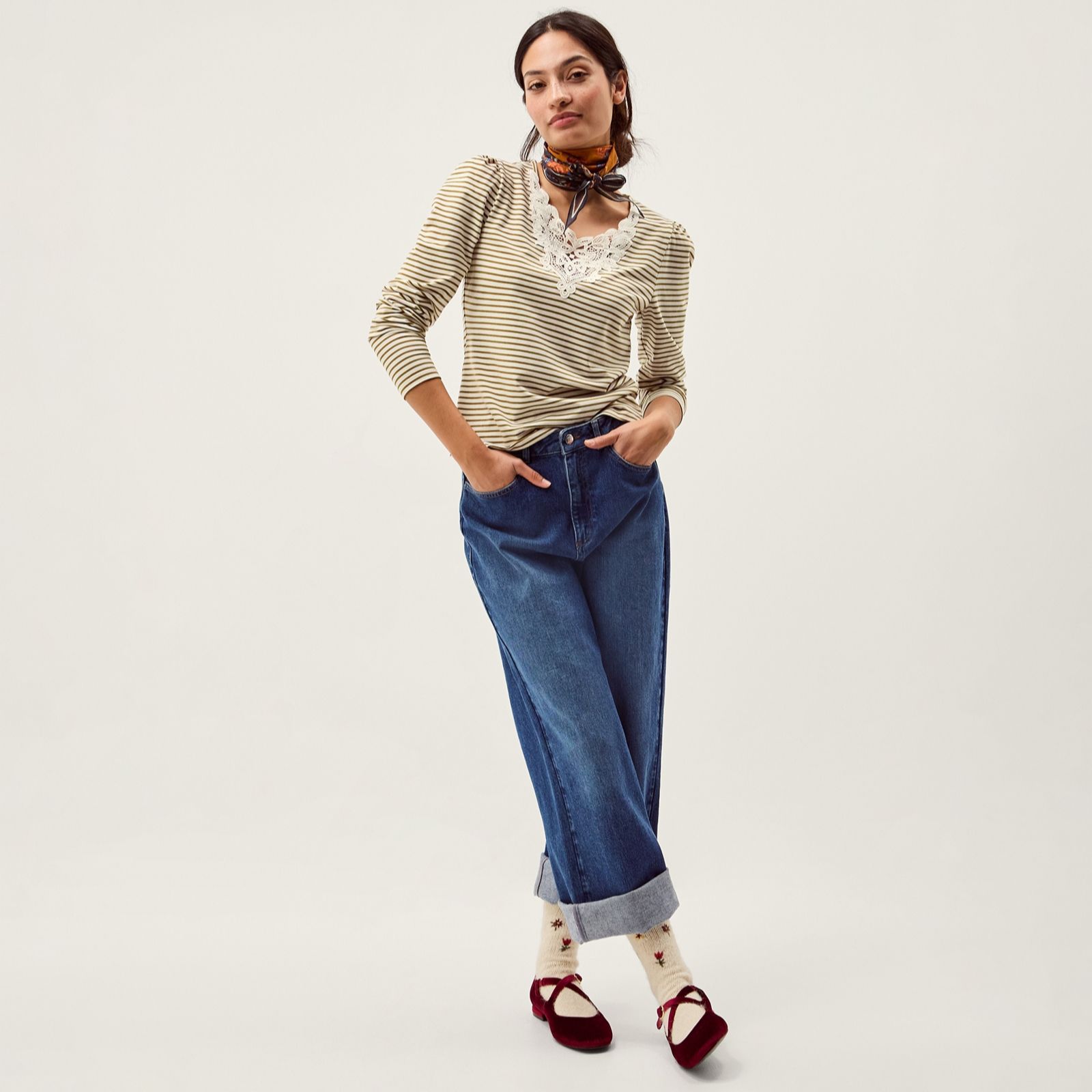 Monsoon Lauren Lace Jersey Stripe Top