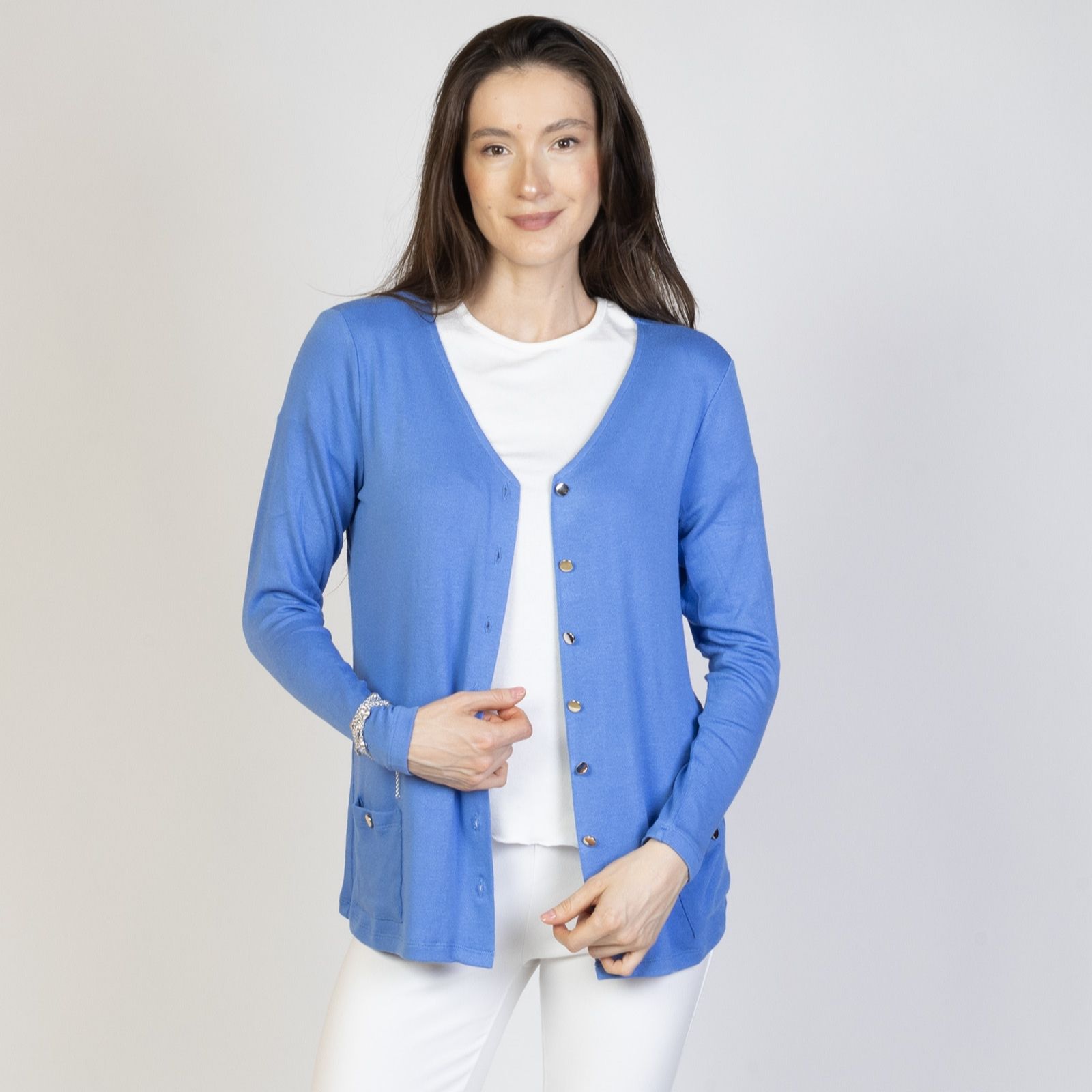 Kim & Co Fine Sweater Knit Button Front Cardigan with Pockets
