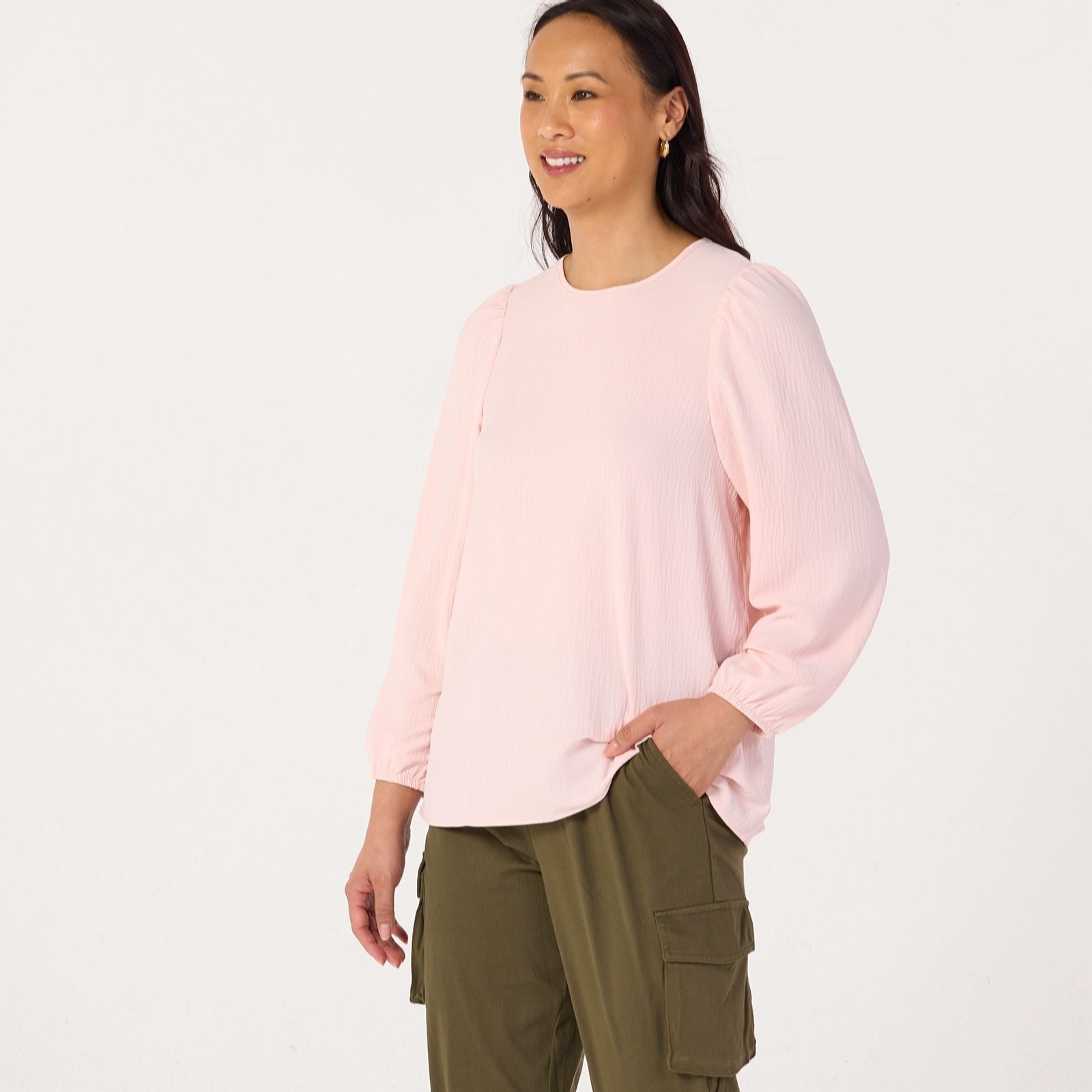 Kim & Co Crinkle Poplin Long Blouson Sleeve Top