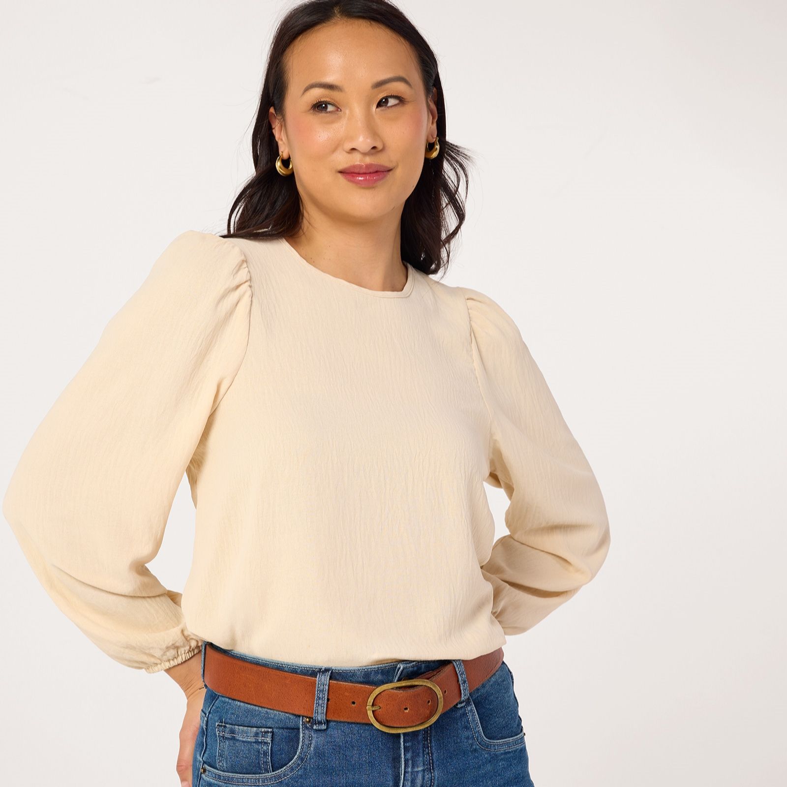 Kim & Co Crinkle Poplin Long Blouson Sleeve Top