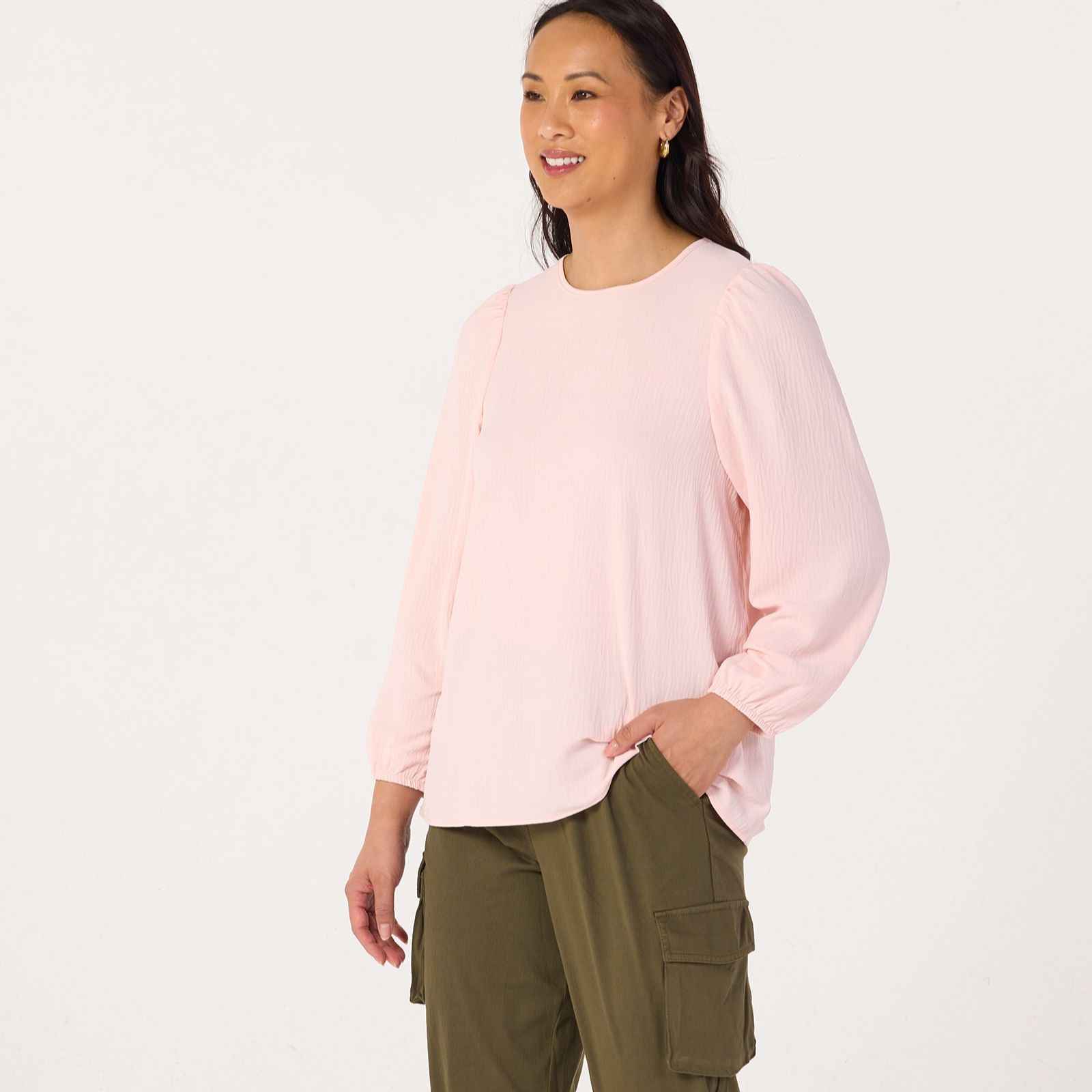 Kim & Co Crinkle Poplin Long Blouson Sleeve Top