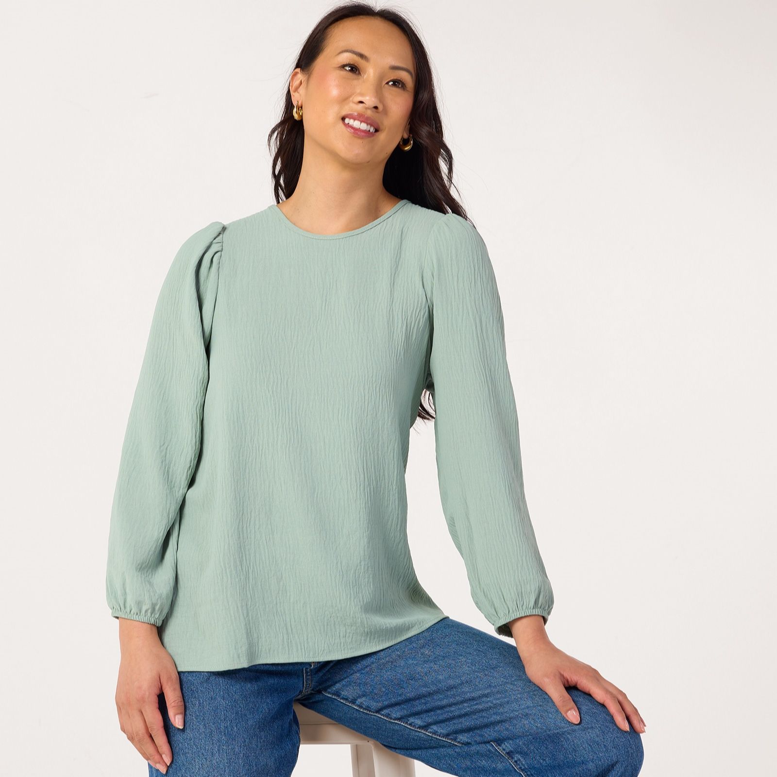 Kim & Co Crinkle Poplin Long Blouson Sleeve Top