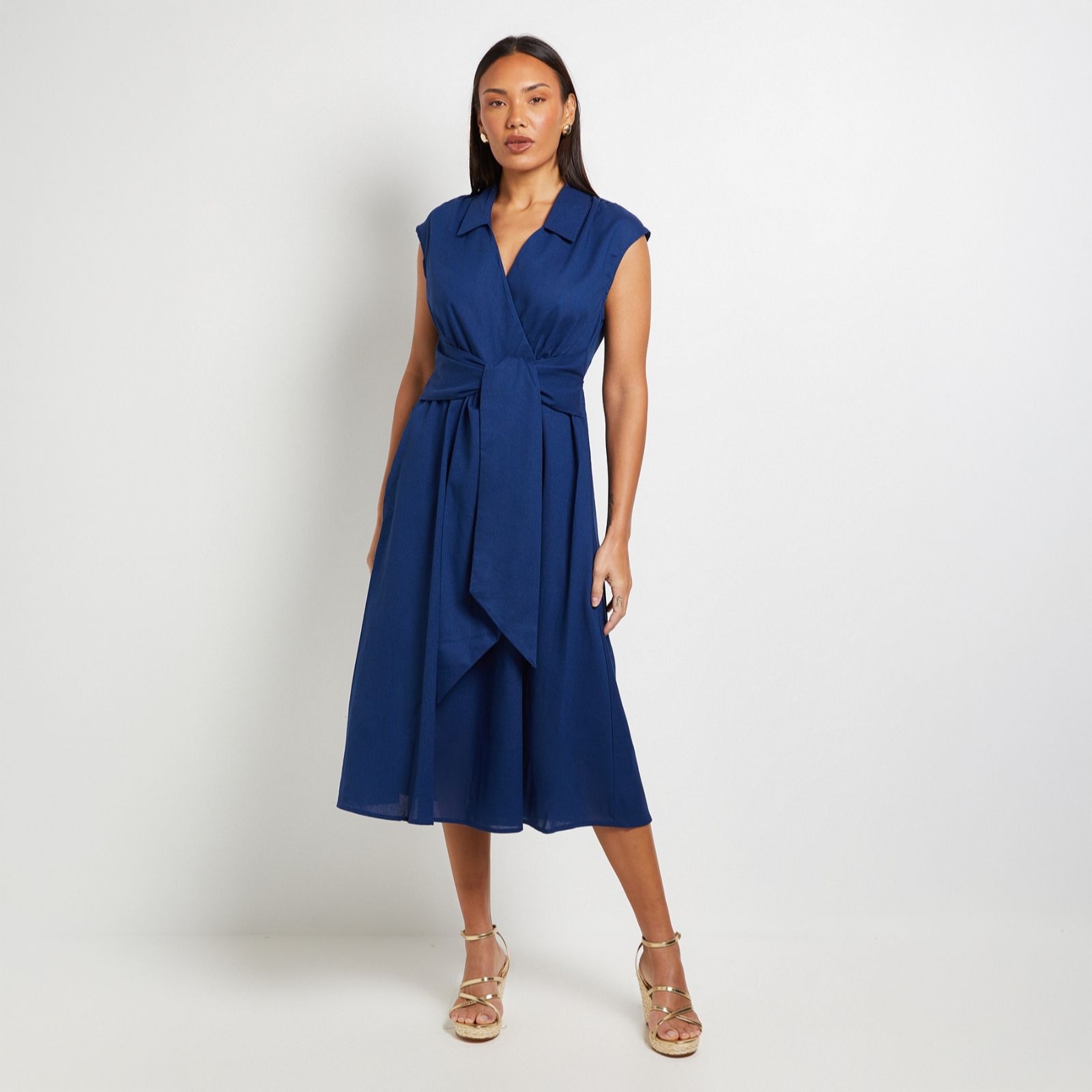 Principles Linen Blend Midi Dress with Tie
