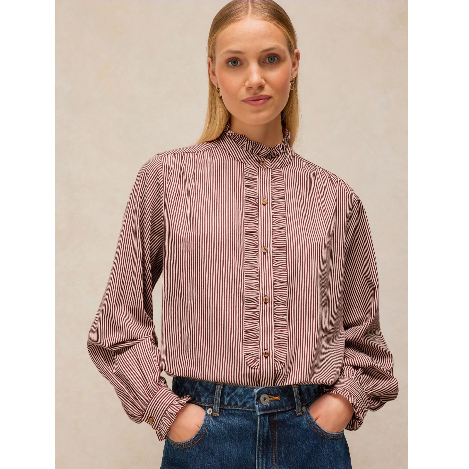 White Stuff Frill Neck Shirt