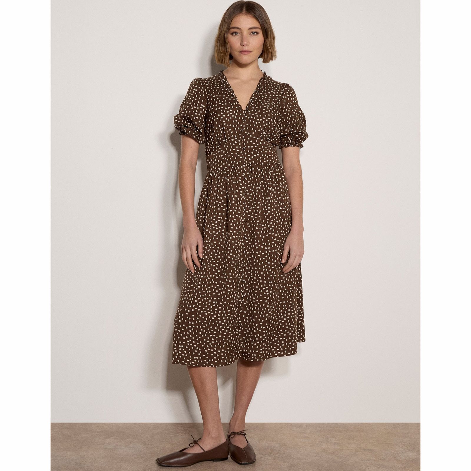 Apricot Mini Dot Button Through Midi Dress