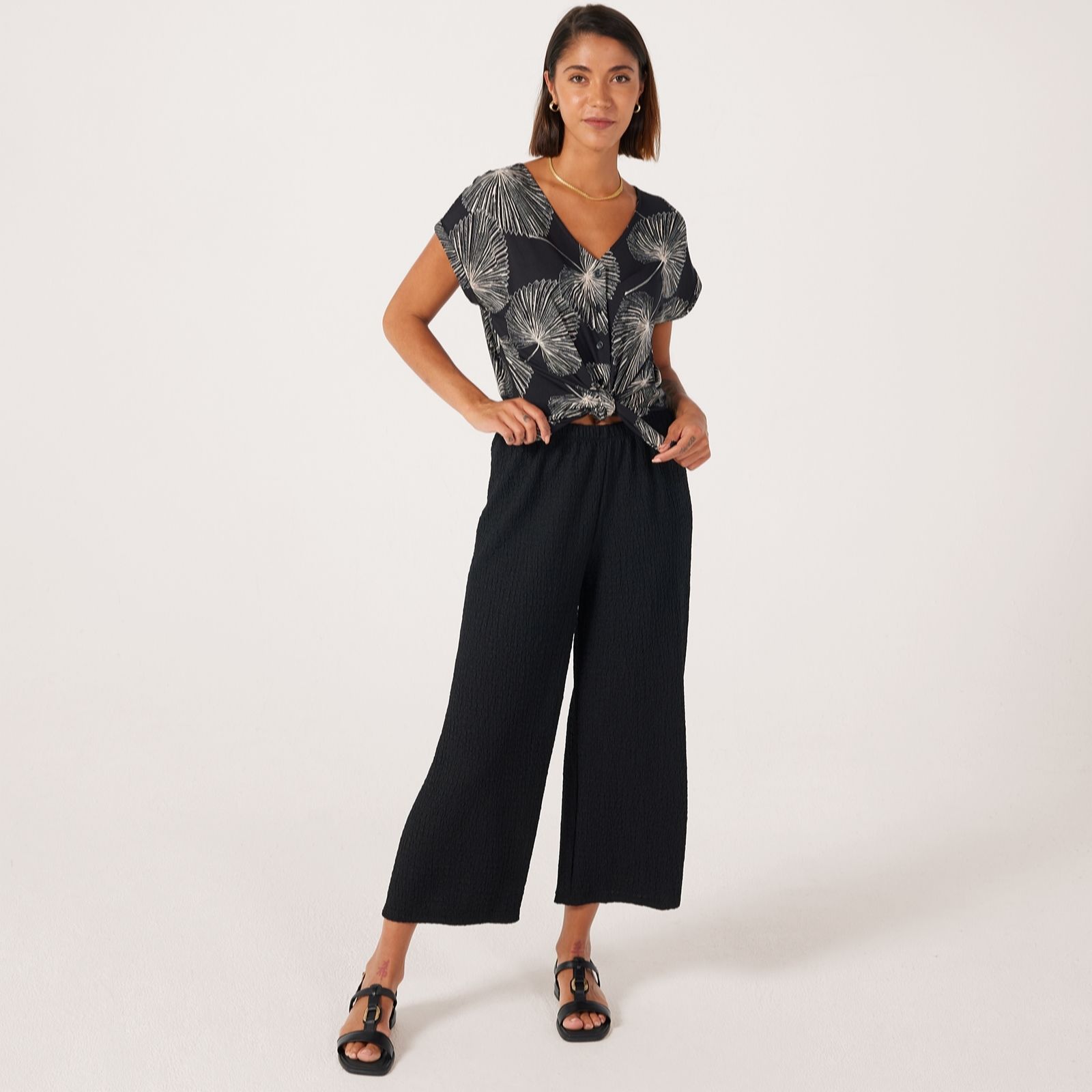 Kim & Co Mini Pop Knit Wide Leg Ankle Length Trousers