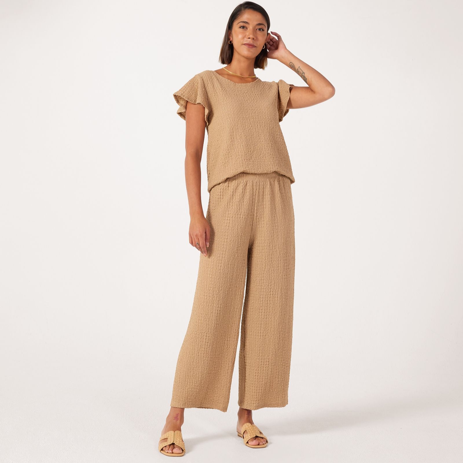 Kim & Co Mini Pop Knit Wide Leg Ankle Length Trousers