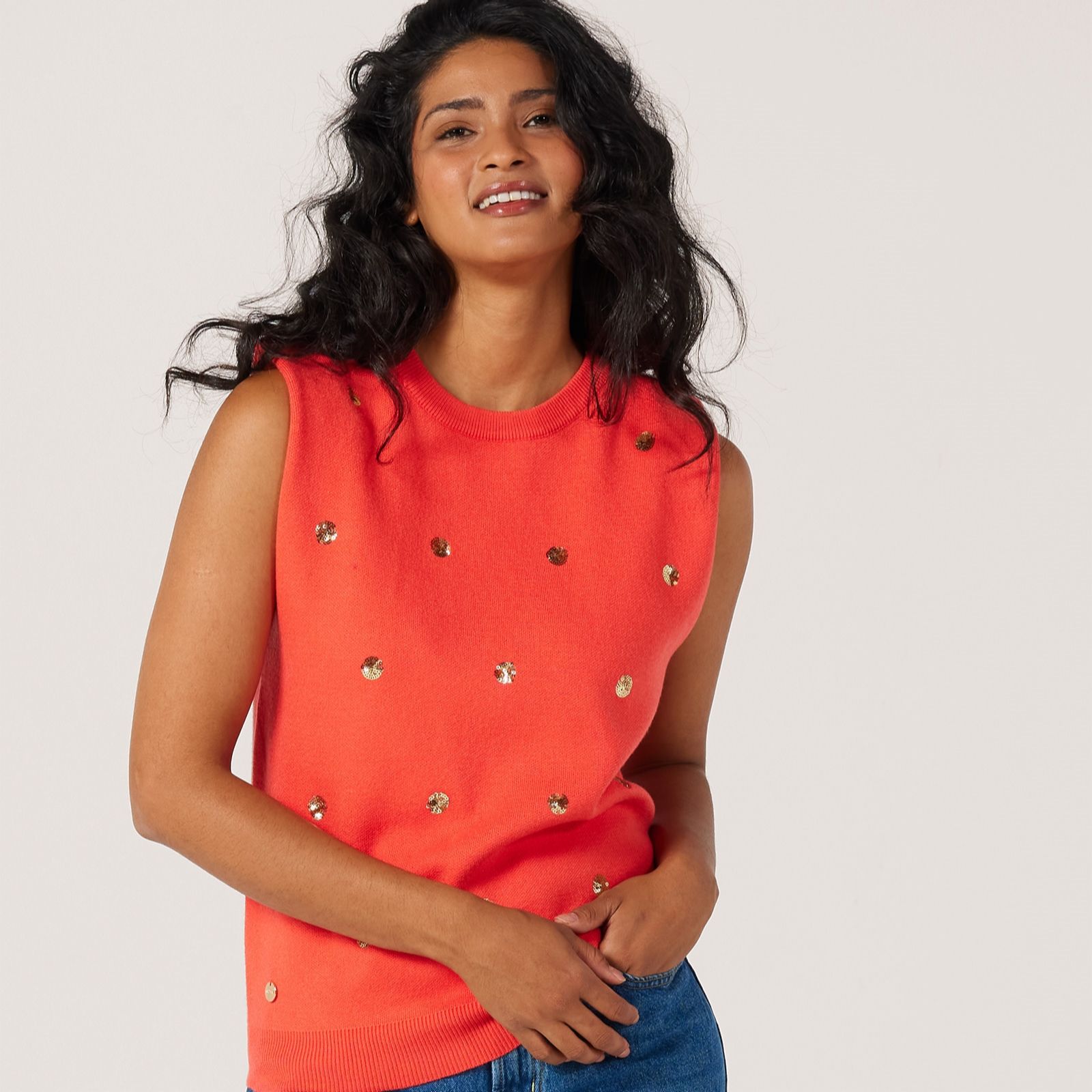 Malissa J Sequin Sleeveless Knit Jumper with Shoulder Pads