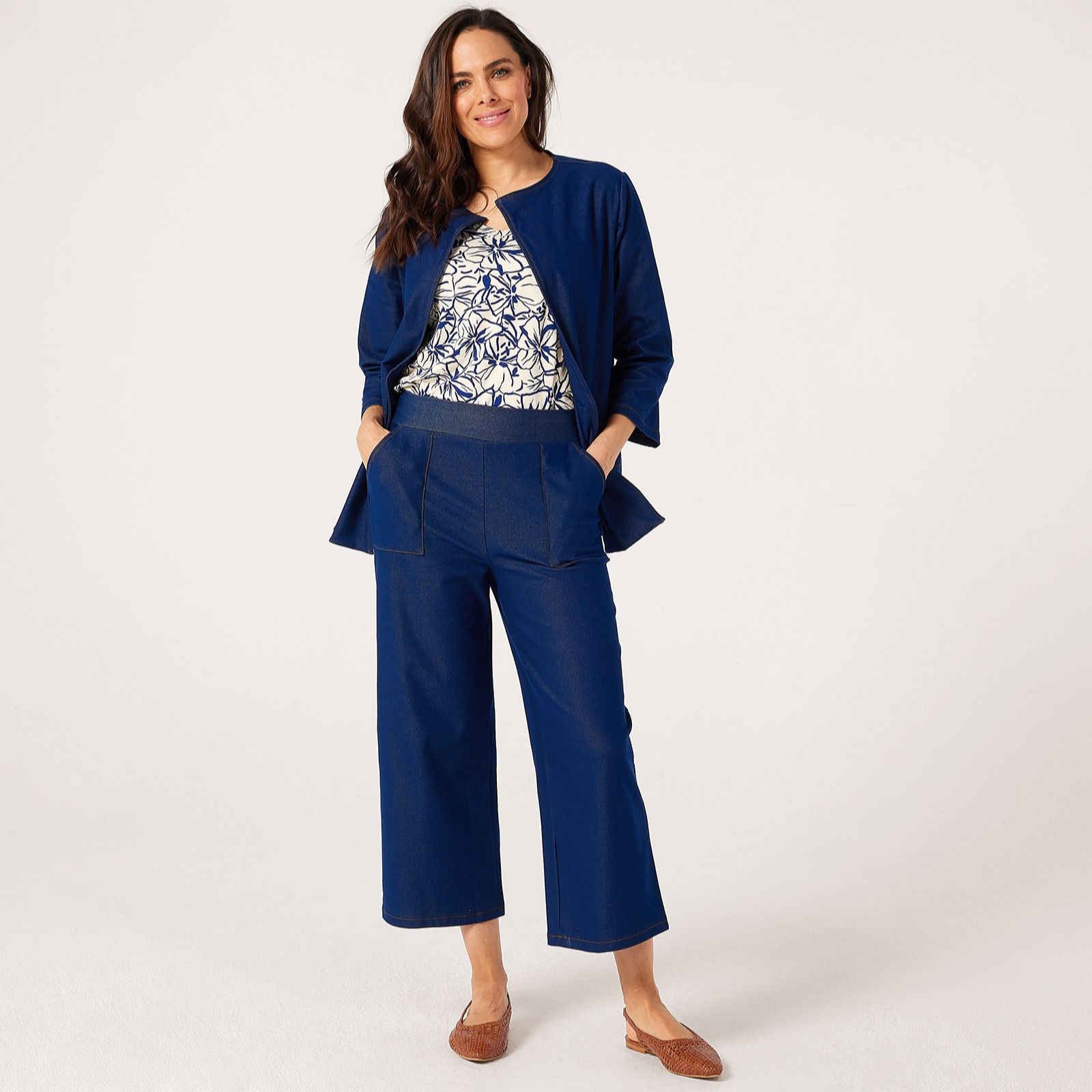 Kim & Co Deluxe Denim Wide Leg Crop Petite Trousers