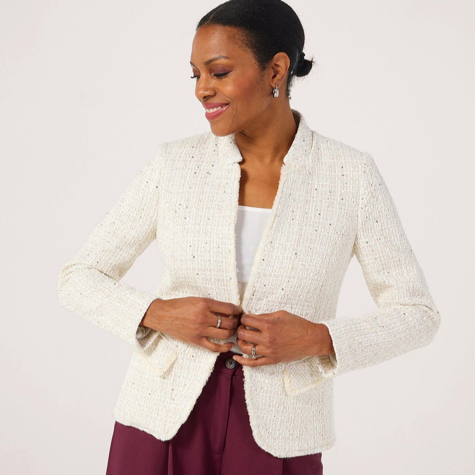 Helene Berman Sparkle Tweed Fitted Notch Collar Jacket