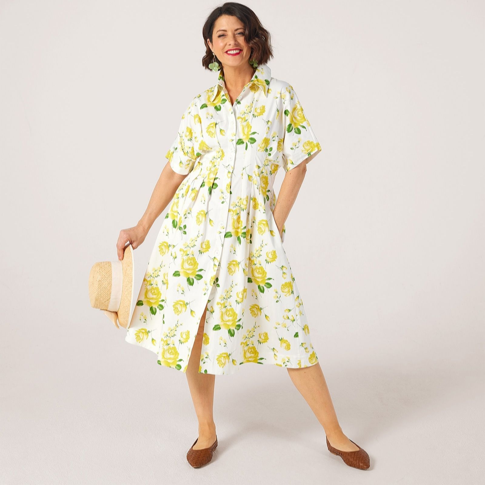 Helene Berman X Katy Pleated Waist Floral Print Dress