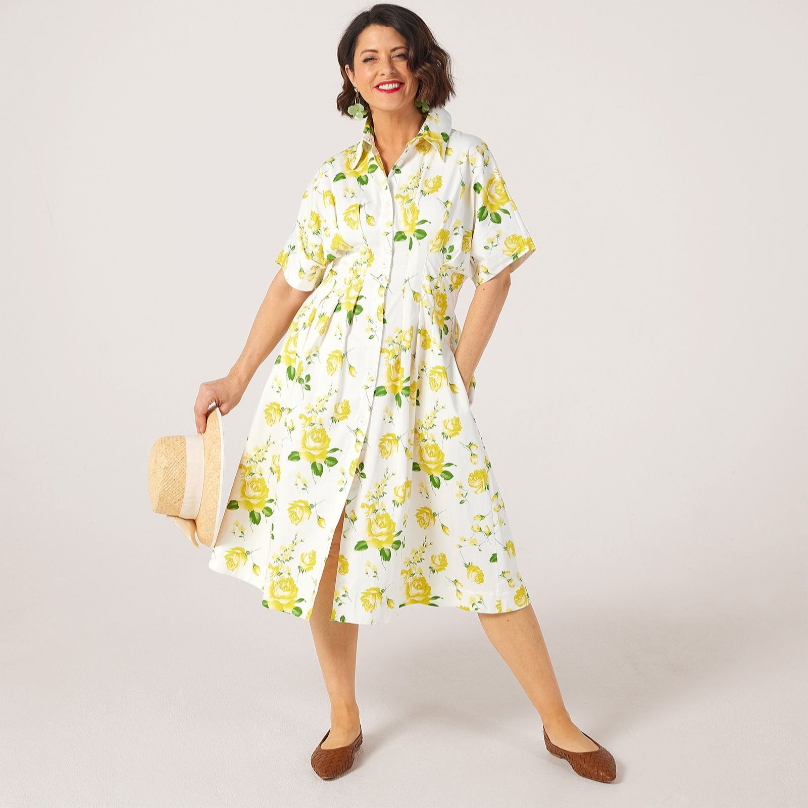 Helene Berman X Katy Pleated Waist Floral Print Dress