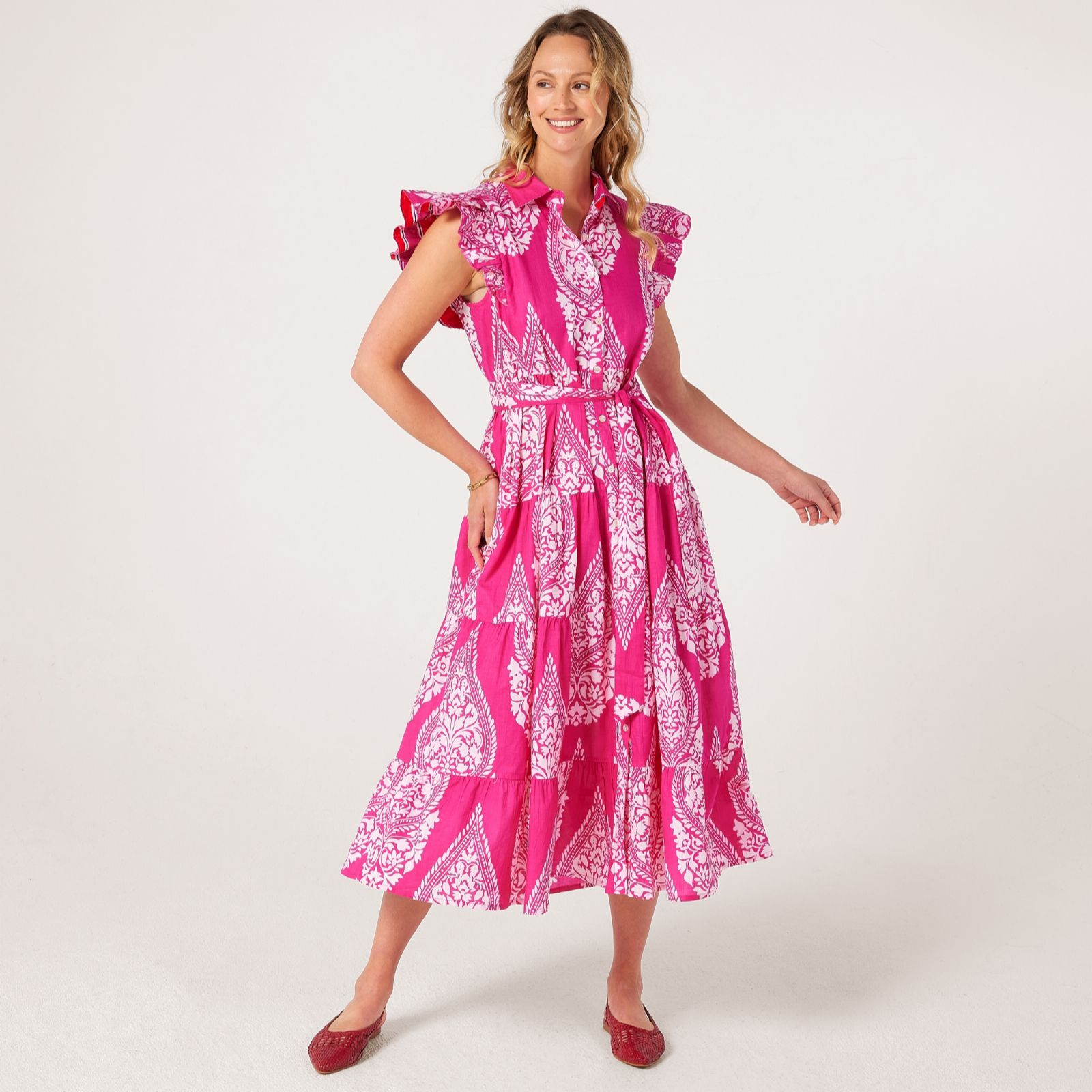 Handprint Dream Longbeach Tie Waist Maxi Dress