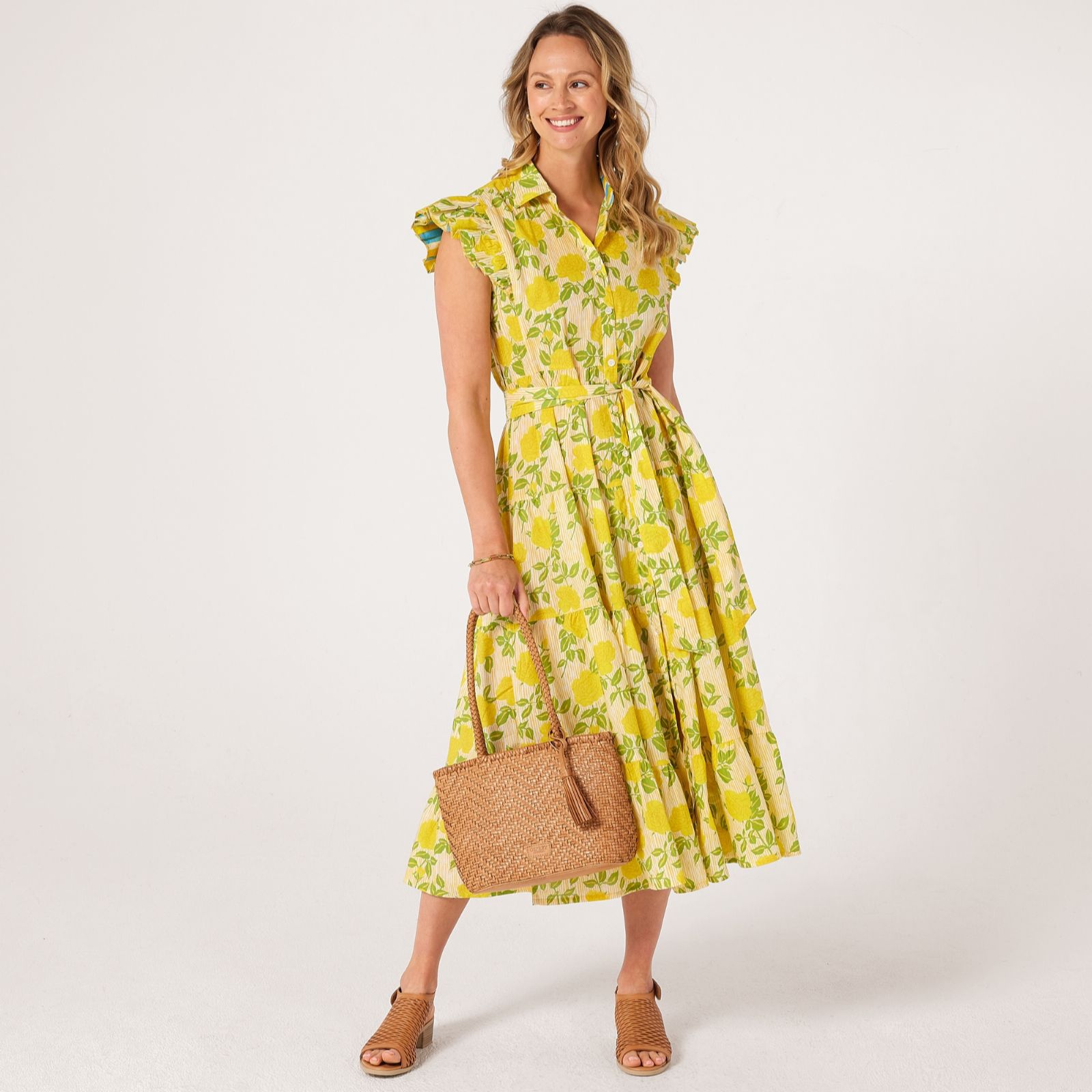 Handprint Dream Longbeach Tie Waist Maxi Dress