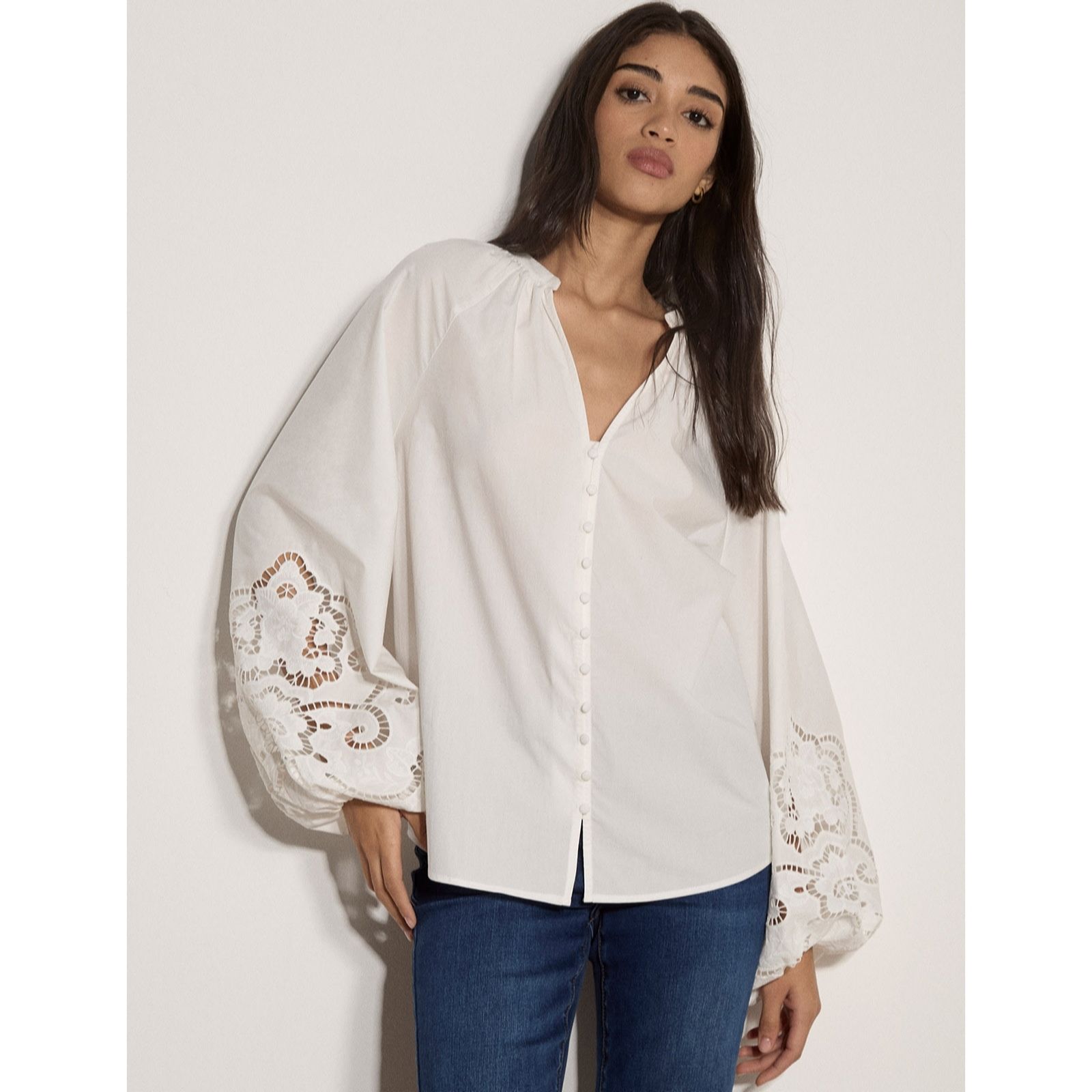 Apricot Embroidered Sleeve Blouse