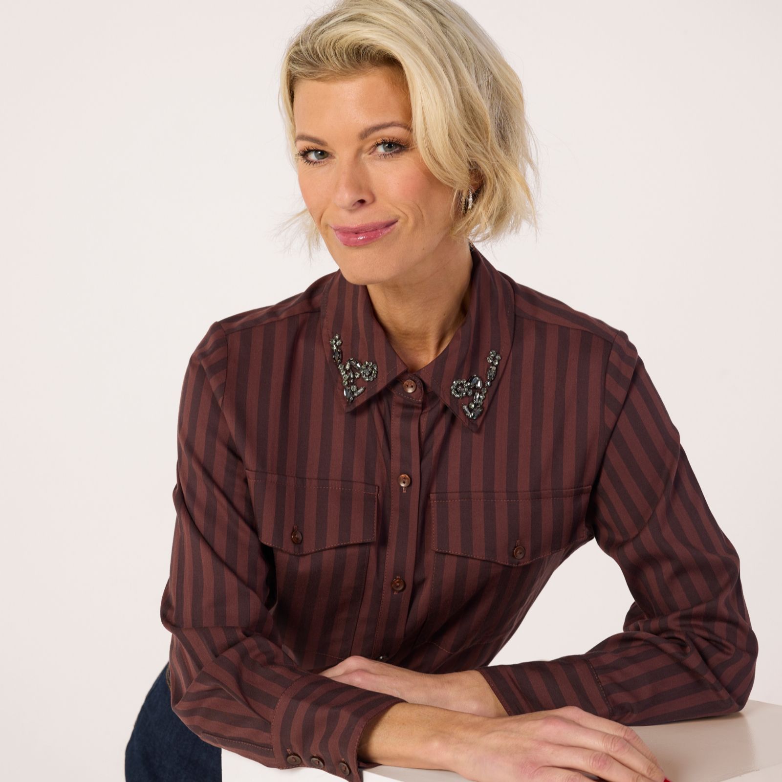 Ruth Langsford Stripe Shirt With Embellished Trim On Collar